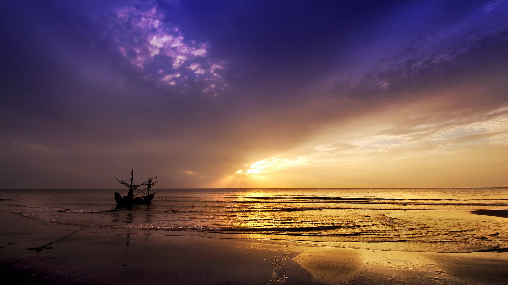 coucher de soleil mer bateau paysage