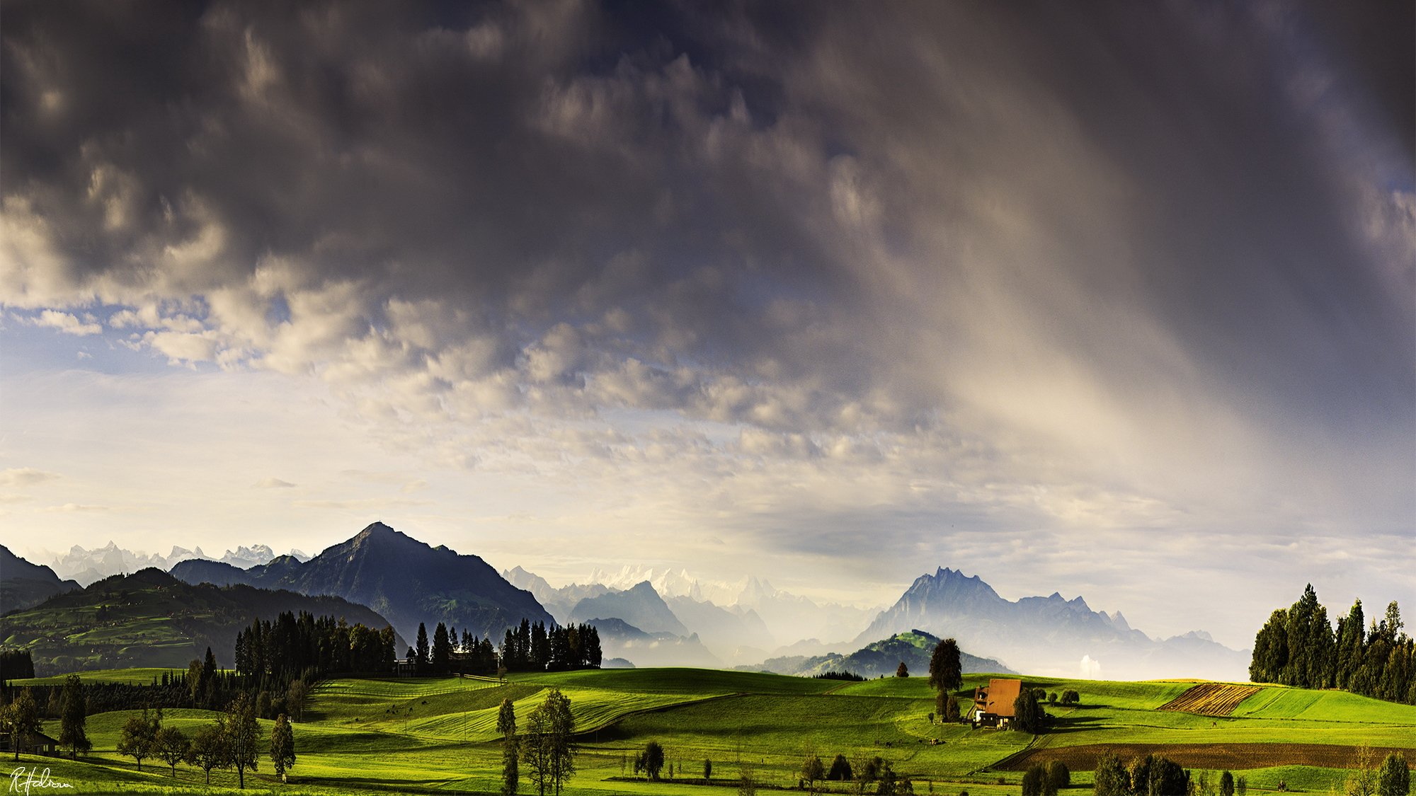 nature paysage ciel montagnes champs prairies