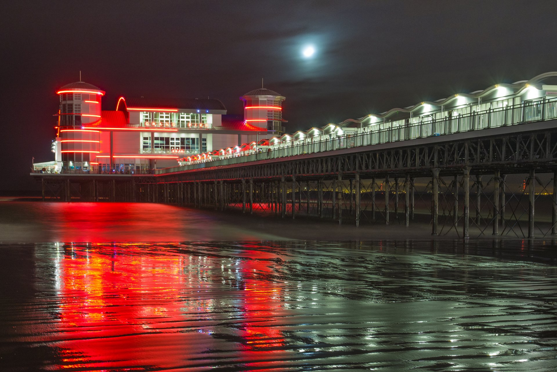 anglia weston-super-mare morze plaża molo noc światła