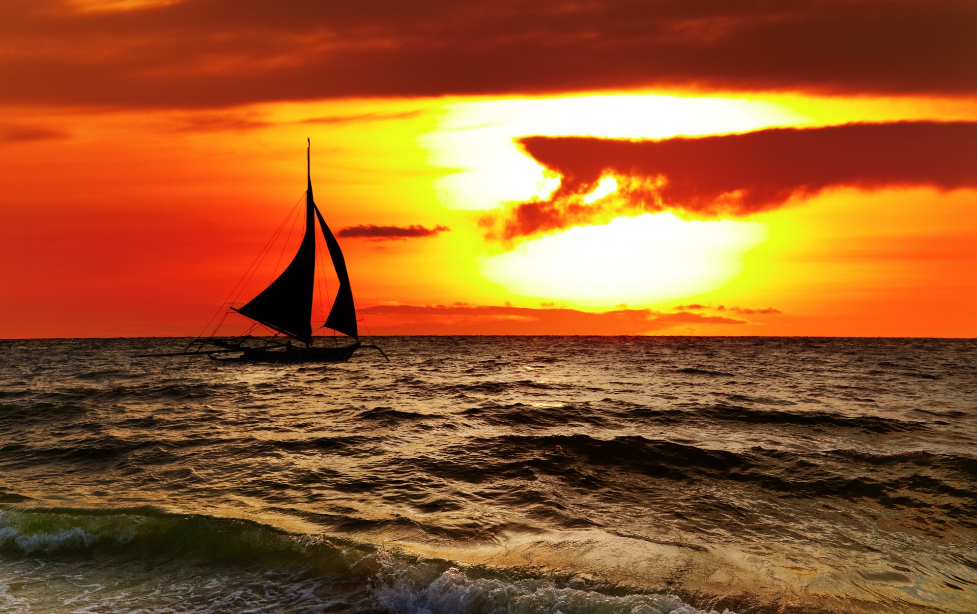 beautiful scenery sunset sea nature landscape sky clouds tropical sailboat boracay philippines sunset landscape sailboat