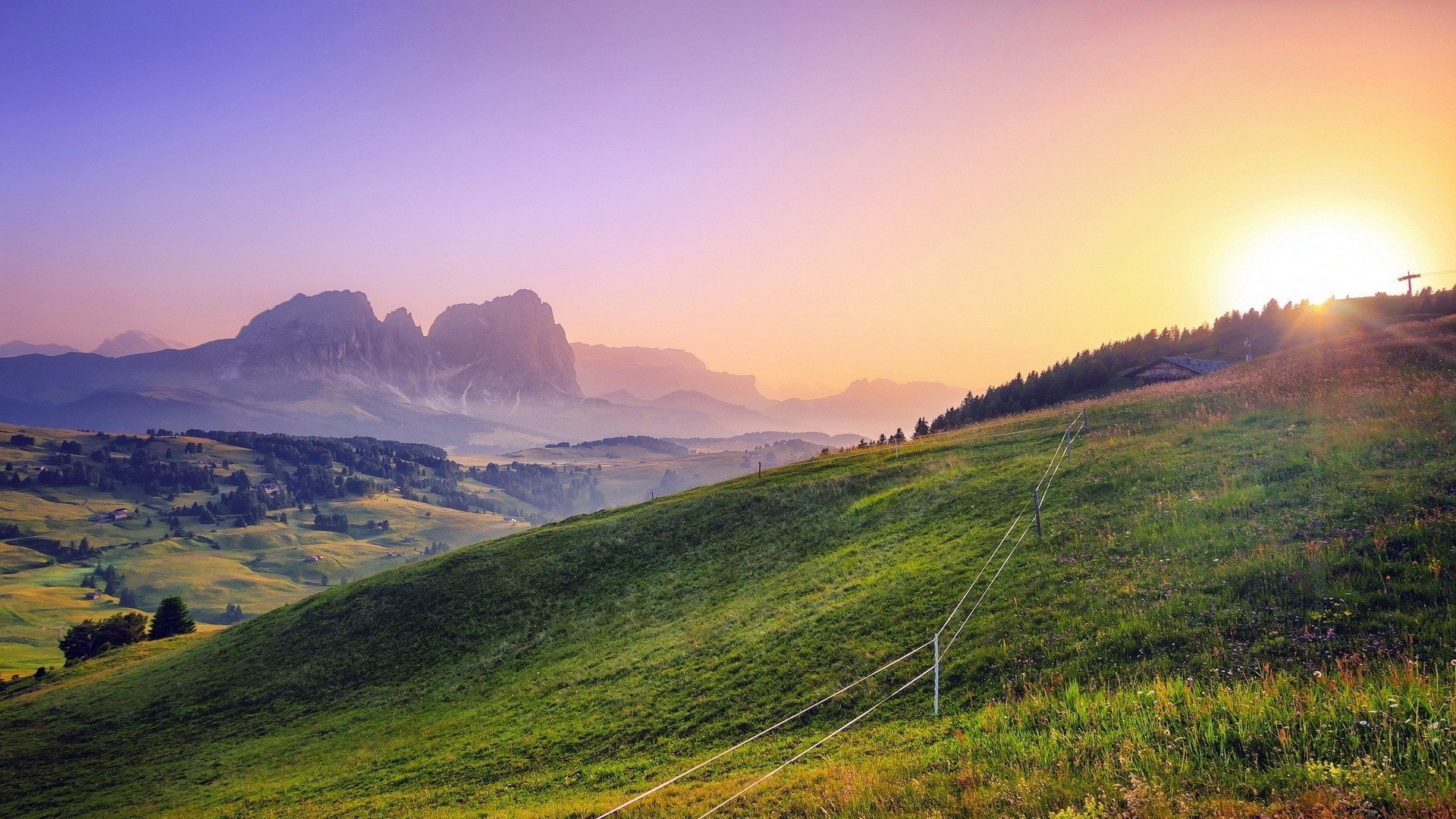 nice view sunlight mountain grass fairytale landscape