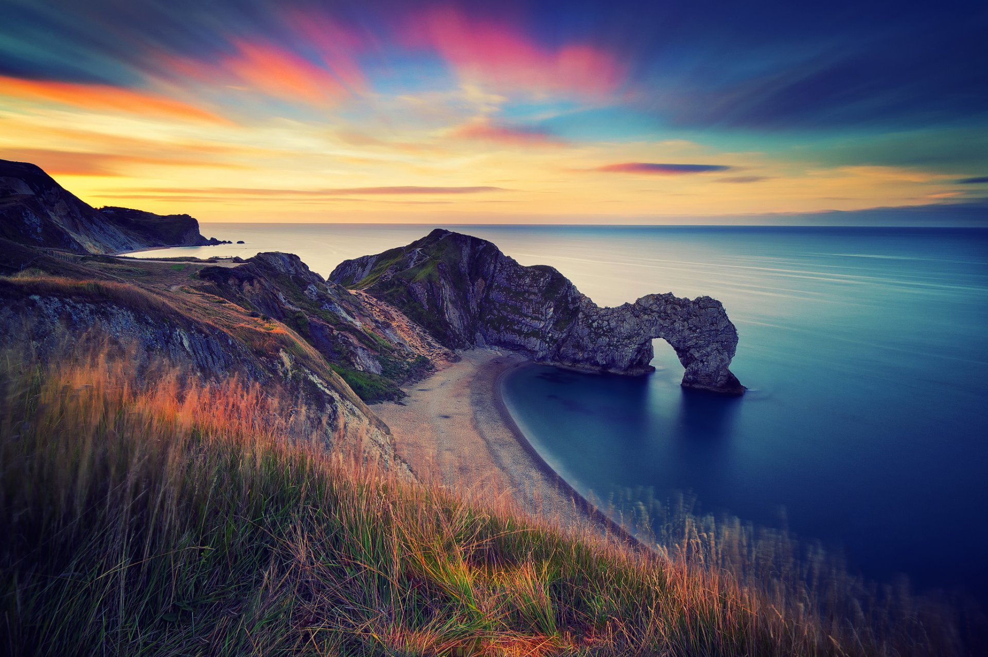 england morgen meer felsen bogen durdle tür