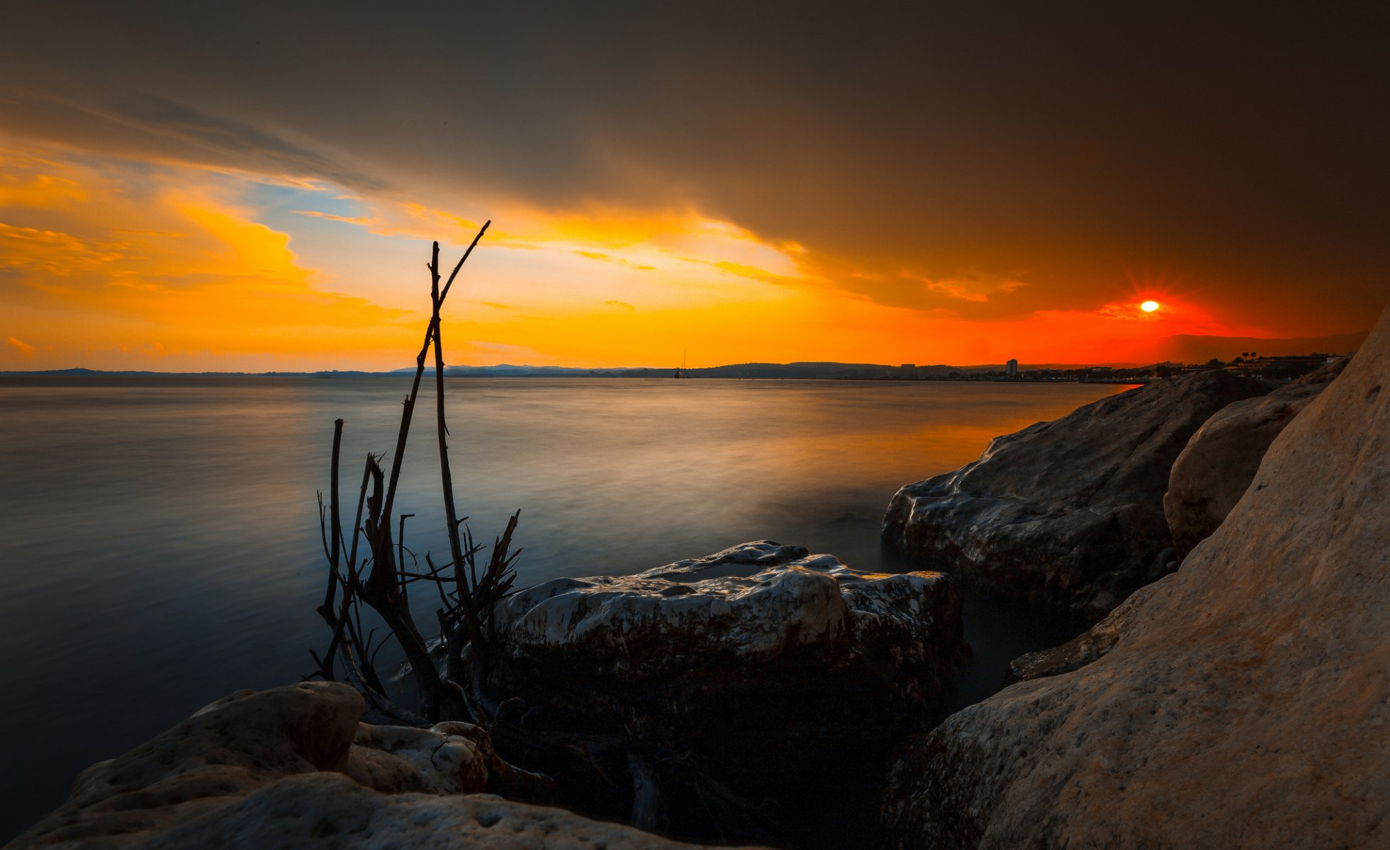 lake beach lumps night sun sunset