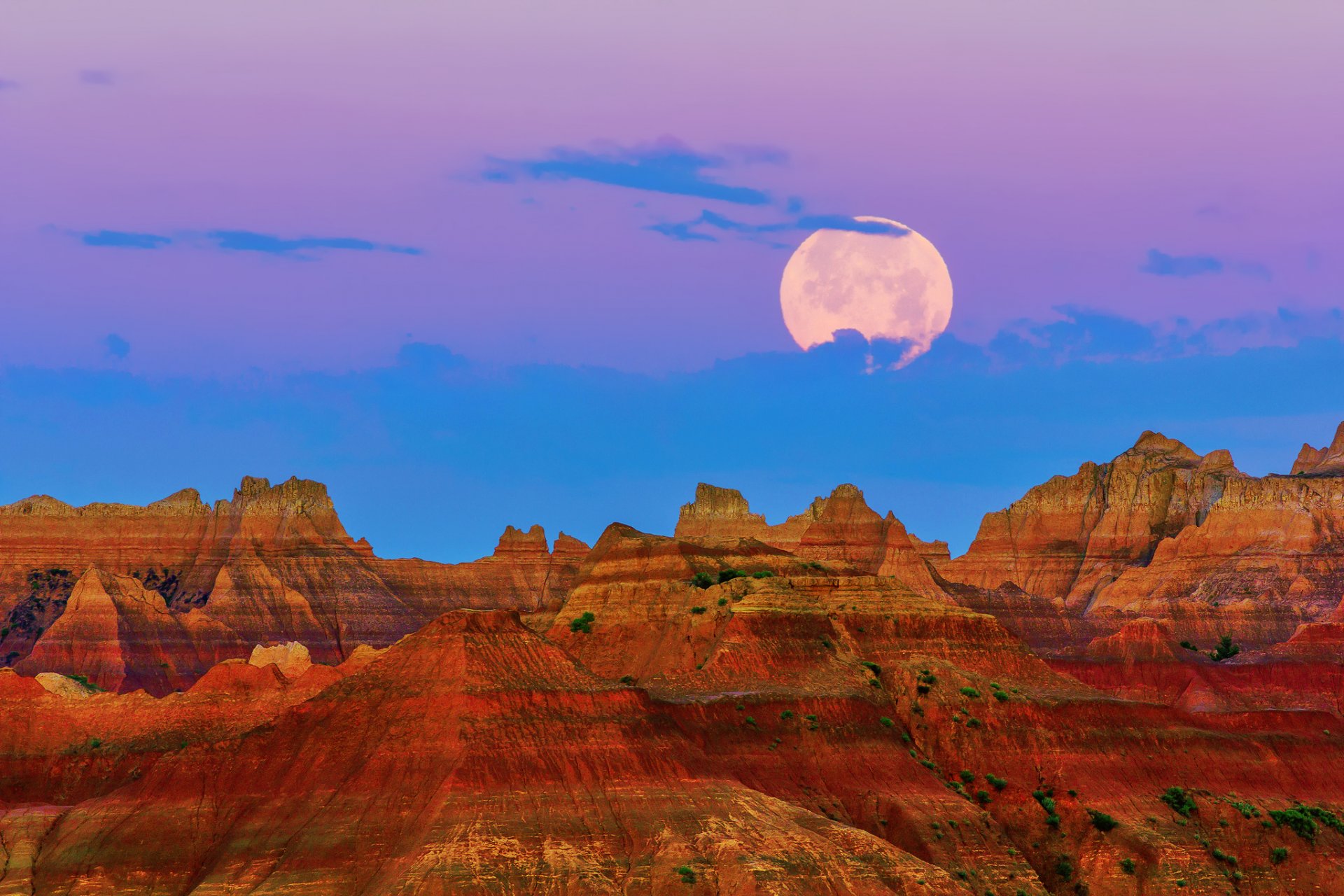 stati uniti south dakota parco nazionale di badlands mattina luna montagne cielo estate yuyun