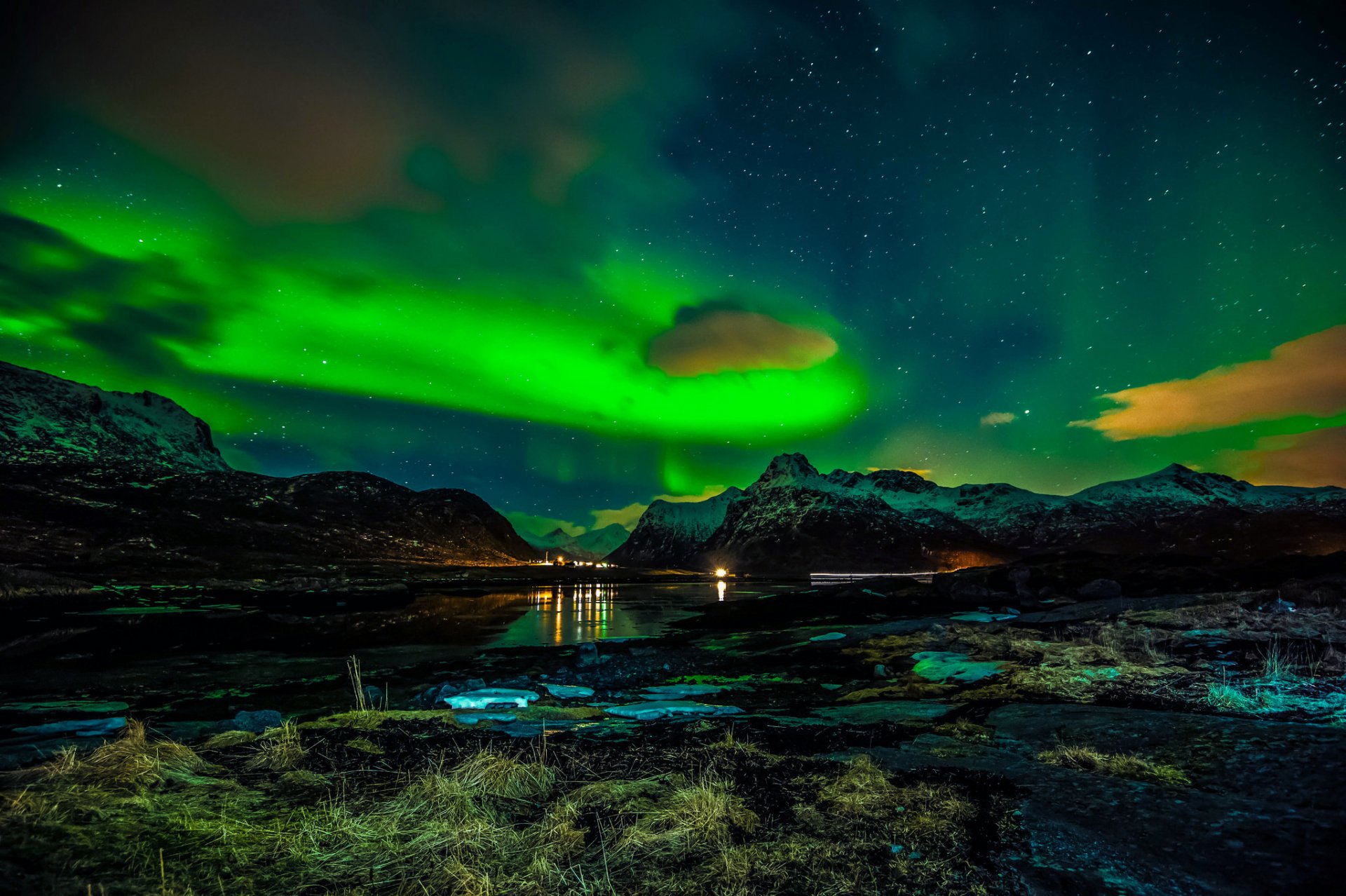 noruega lofoten invierno noche aurora boreal