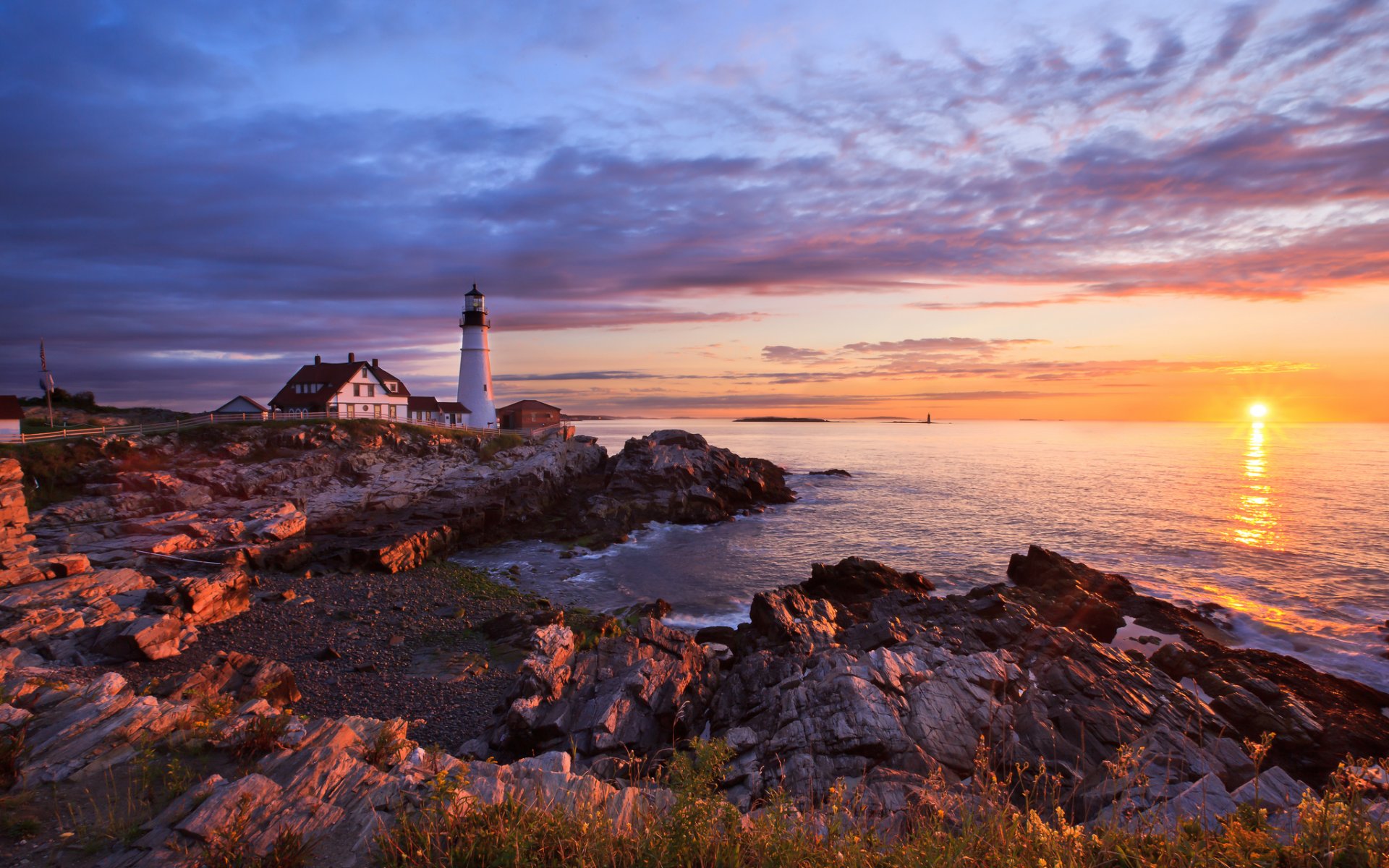 portland roches phare mer soleil aube