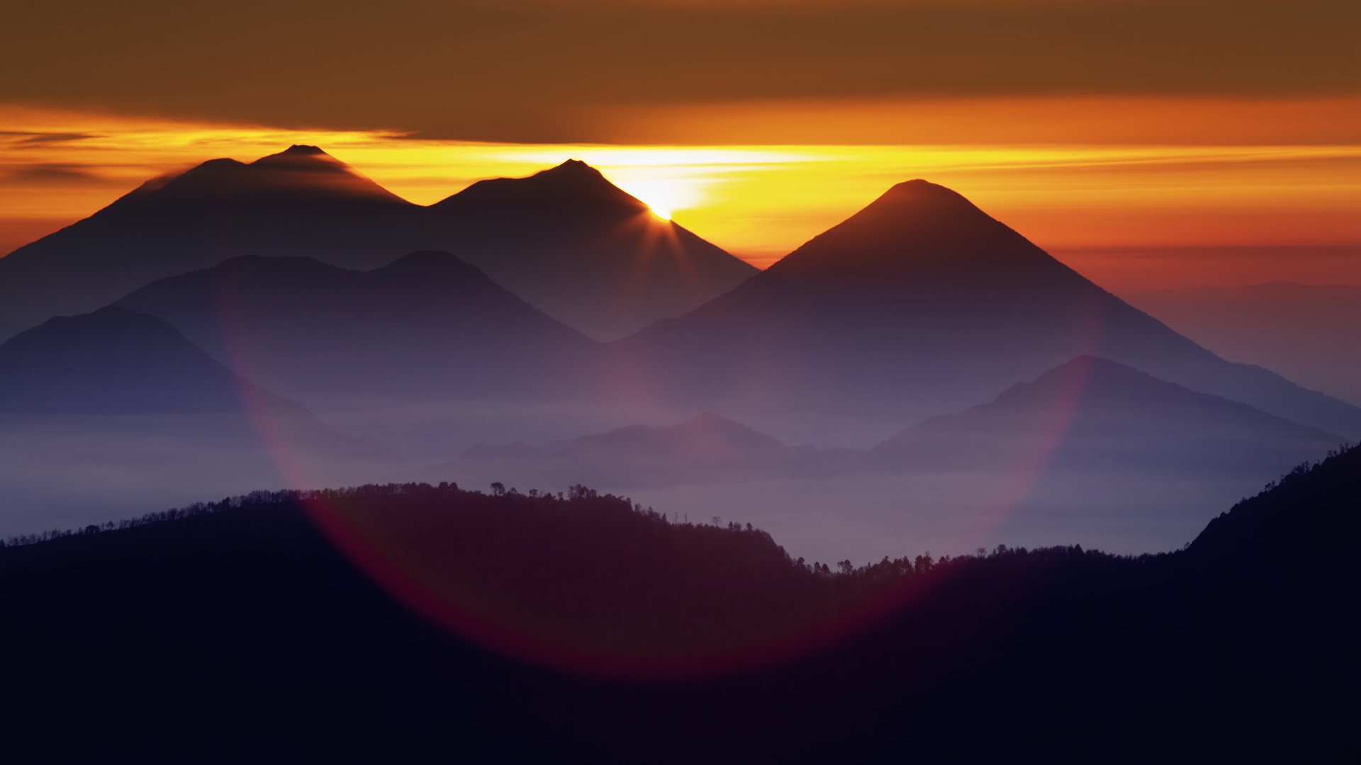 berge sonnenuntergang nebel wolken