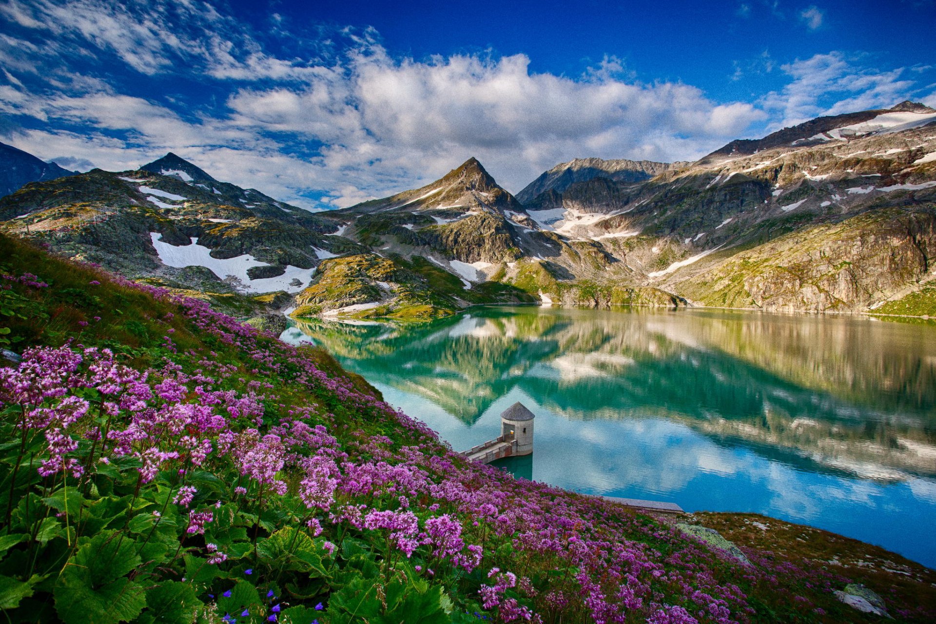 montañas lago naturaleza reflexión primavera torre