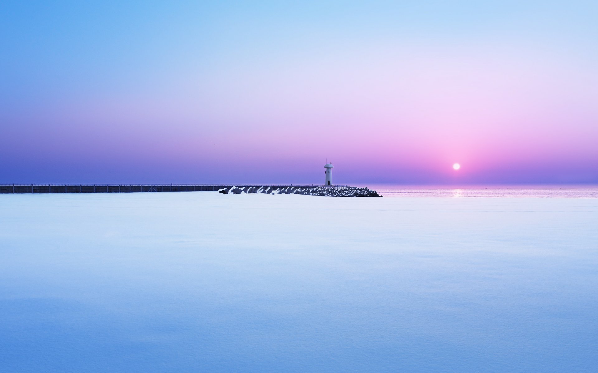 meer pier leuchtturm schnee winter morgen morgendämmerung