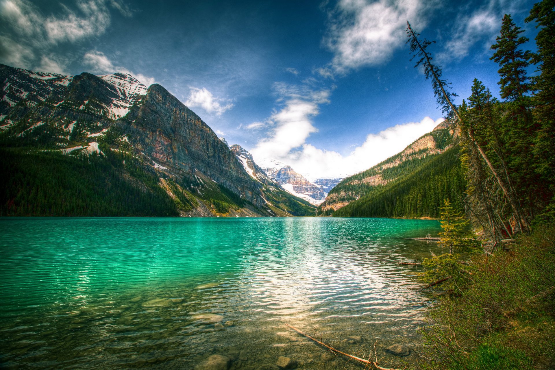 lake canada mountain landscape sky louise banff nature