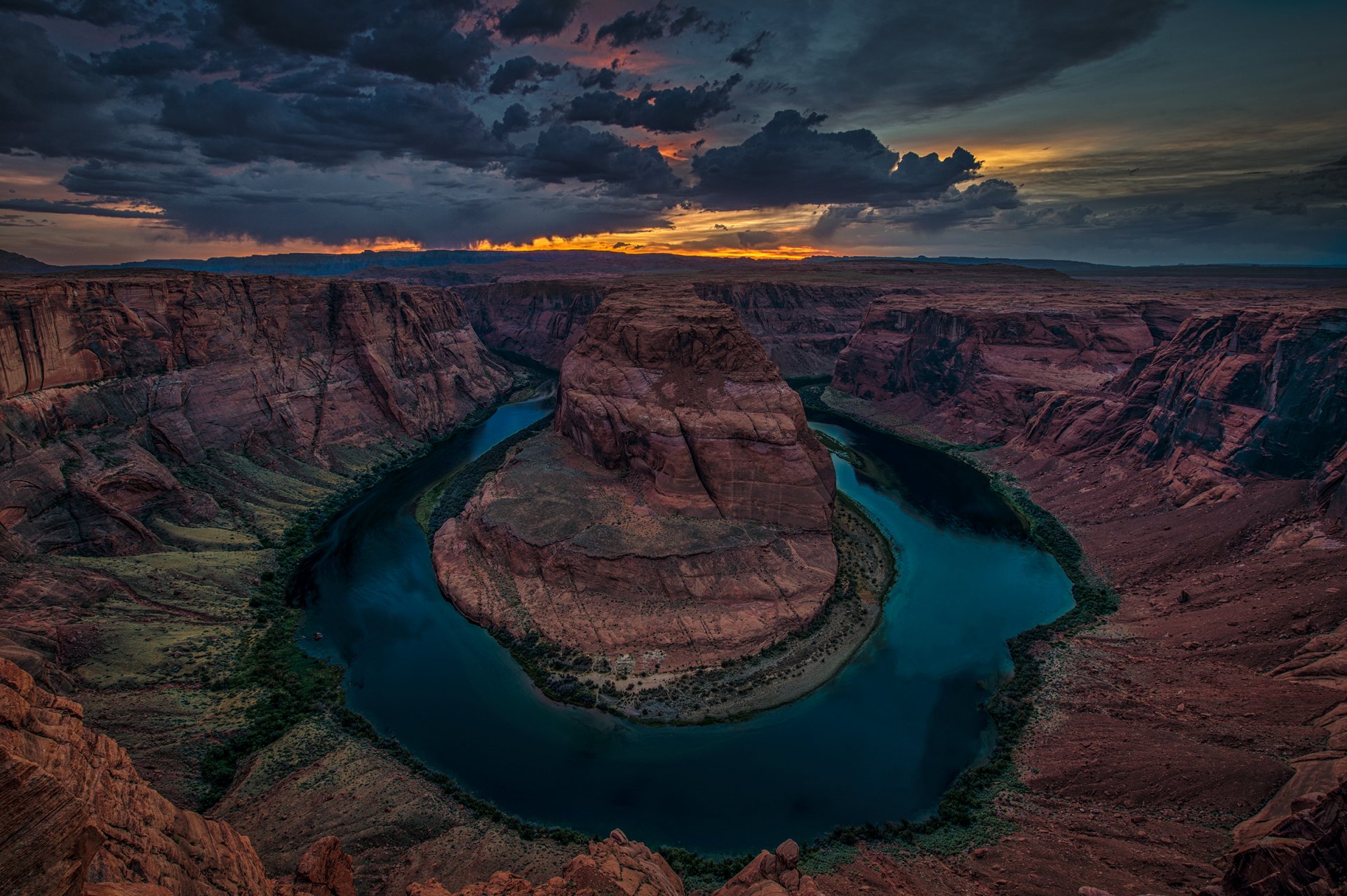 colorado parque nacional del gran cañón cañón río herradura bend nubes tarde puesta del sol