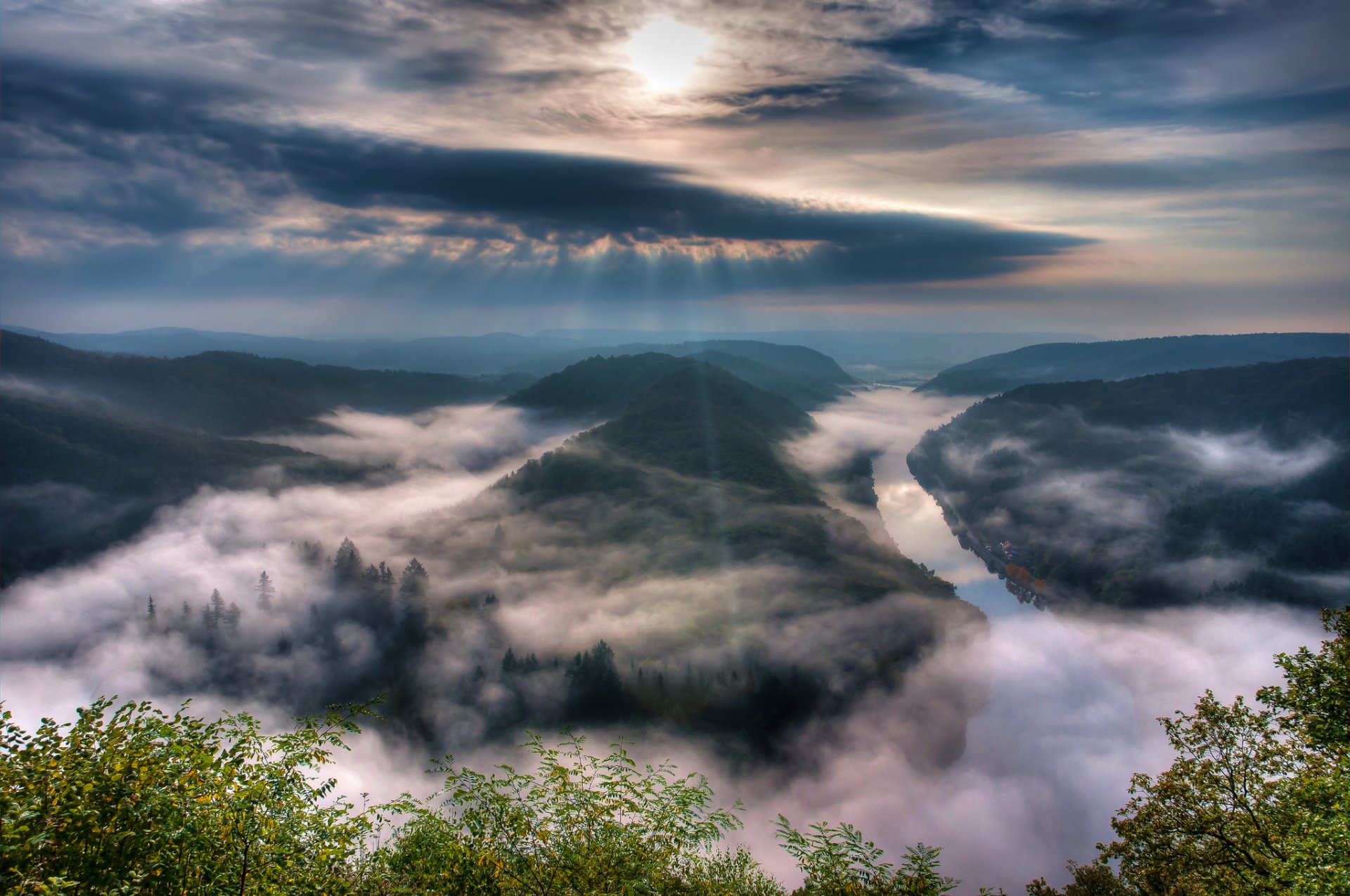 rivière sarre allemagne brouillard ciel