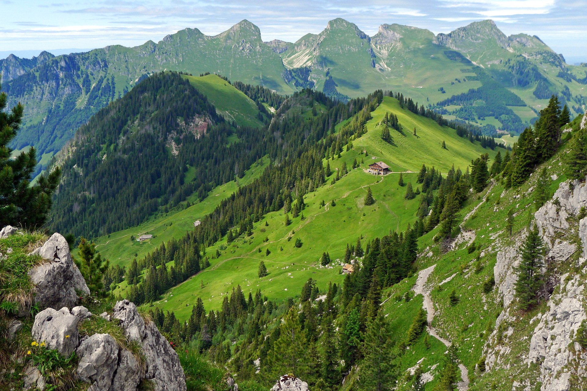 gastlosen suiza montañas bosque verano casa de campo