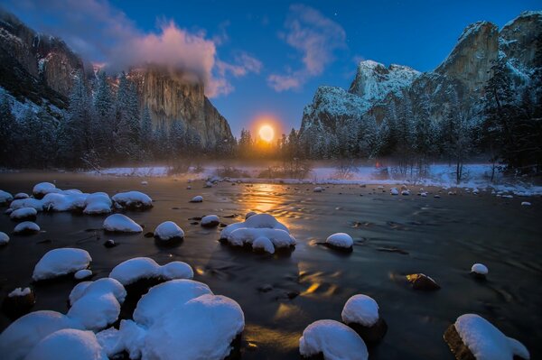 Frozen river of the valley of the mountains