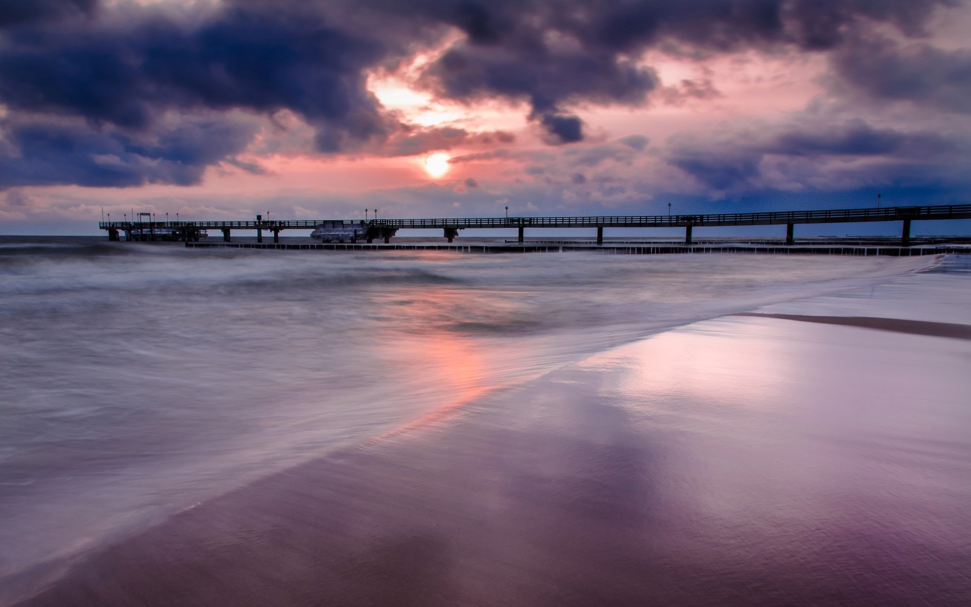 paesaggio natura mare fiume acqua oceano ponte molo rosa cielo nuvole sfondo sera carta da parati widescreen schermo intero widescreen widescreen