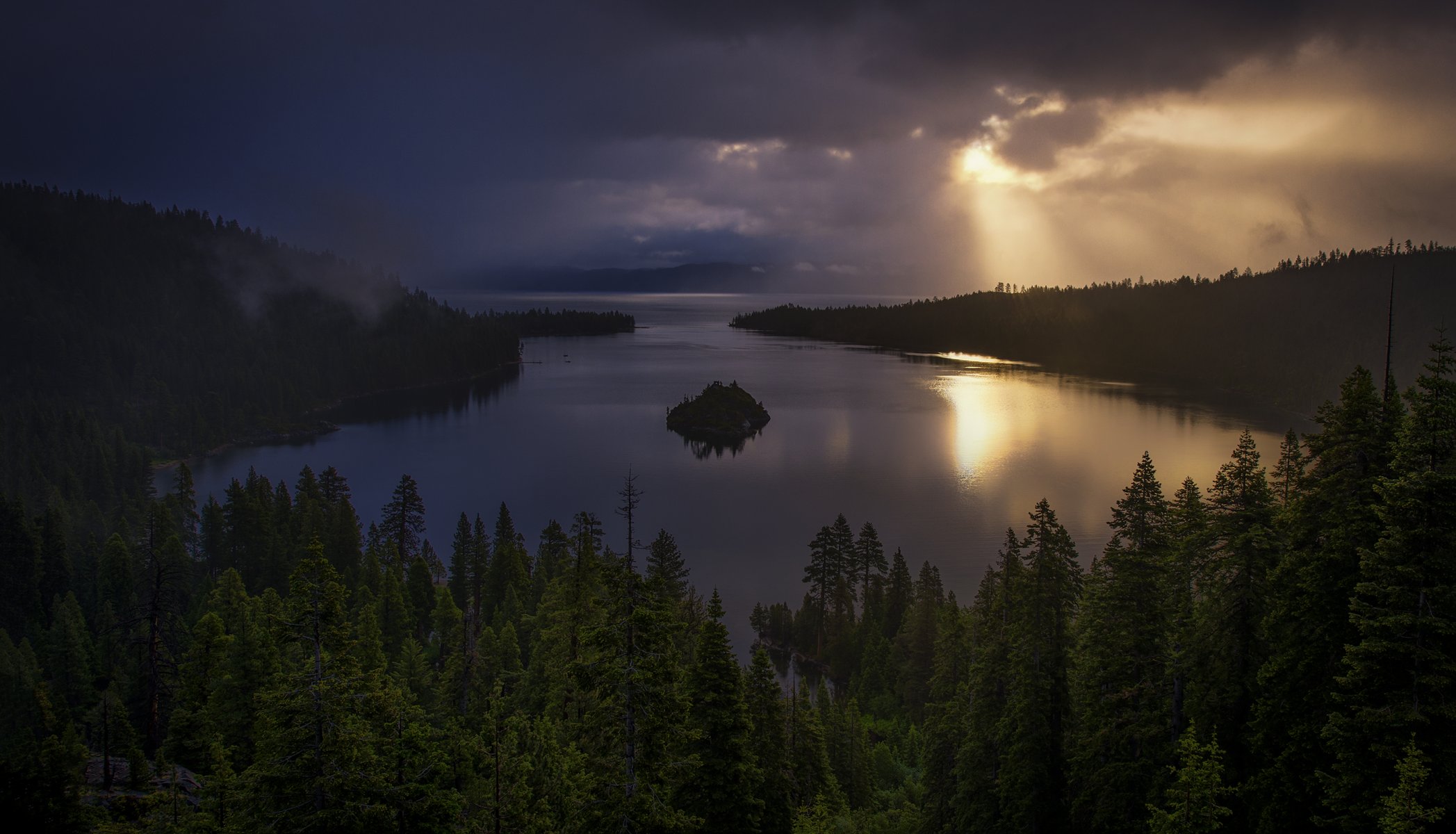 mountain forest gulf island clouds sun sunrise