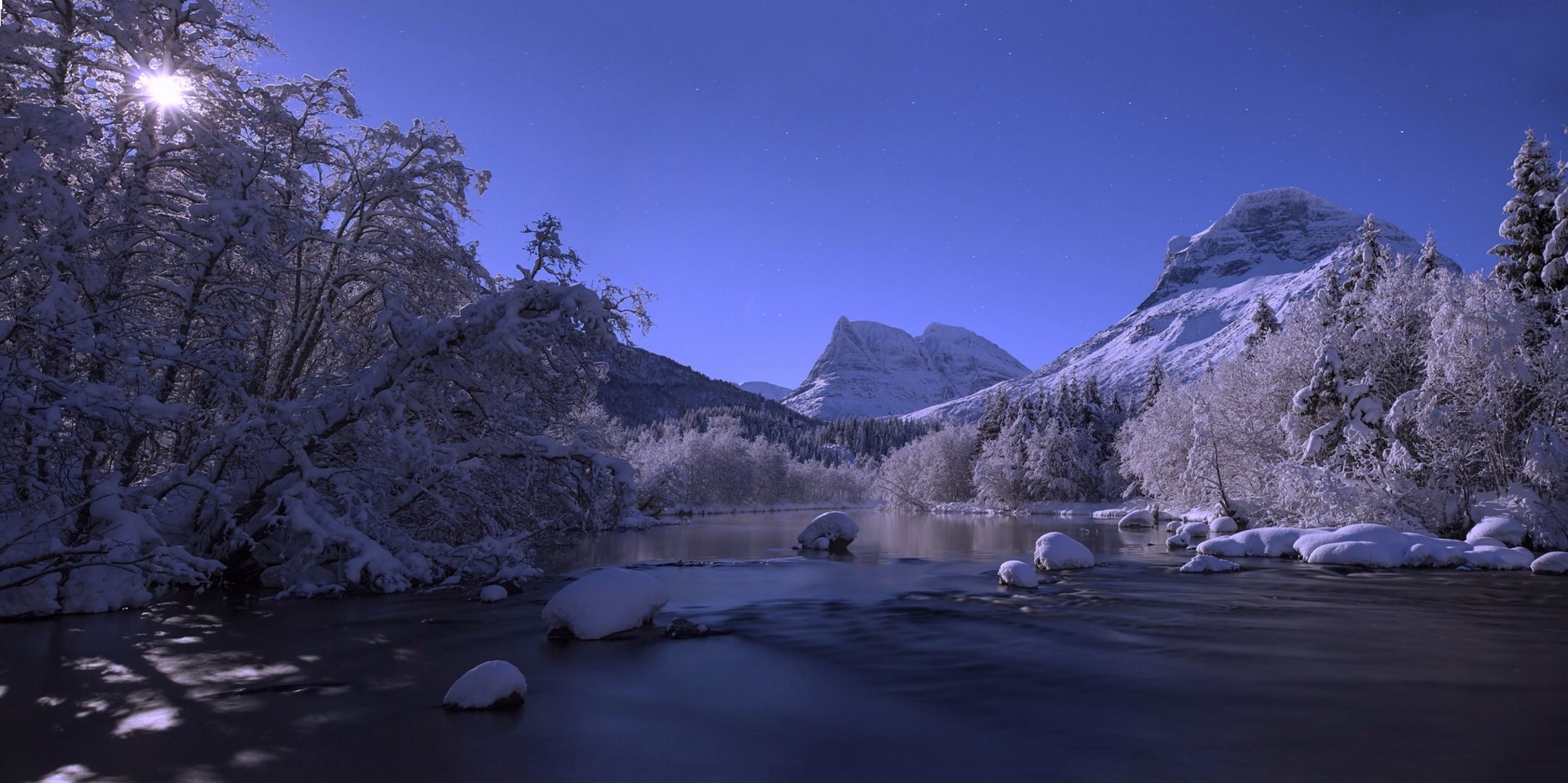 noruega invierno río montañas árboles nieve