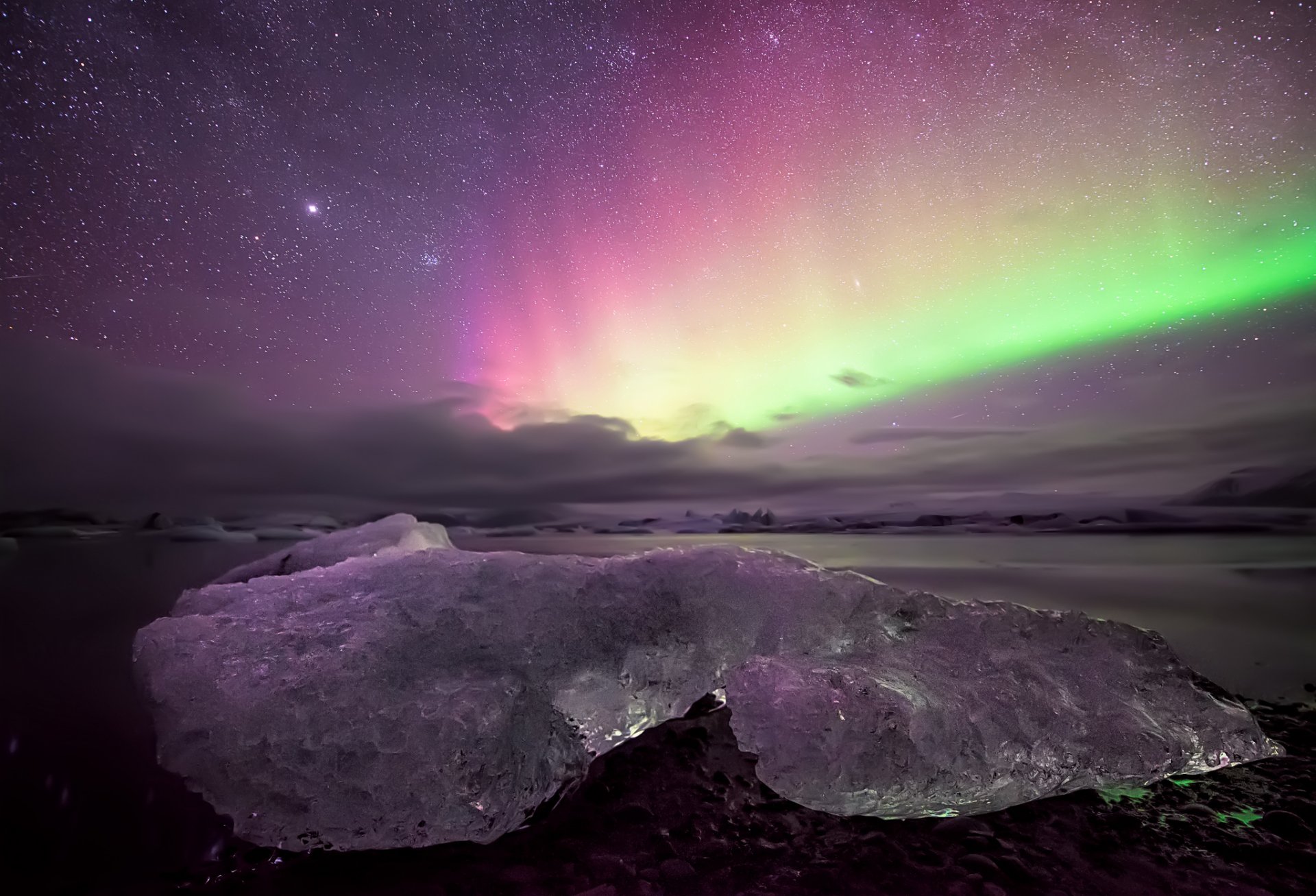 glace ciel étoiles aurores boréales