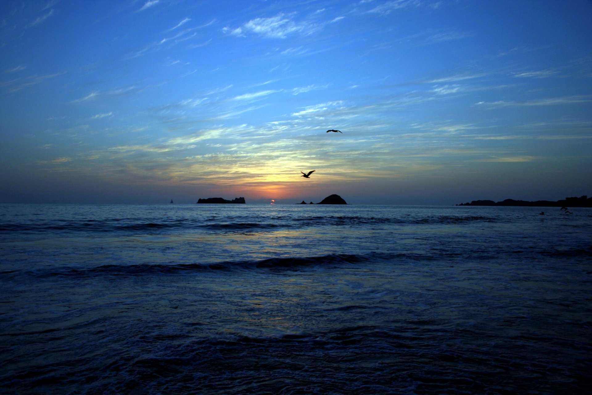 mer plage îles oiseaux coucher de soleil