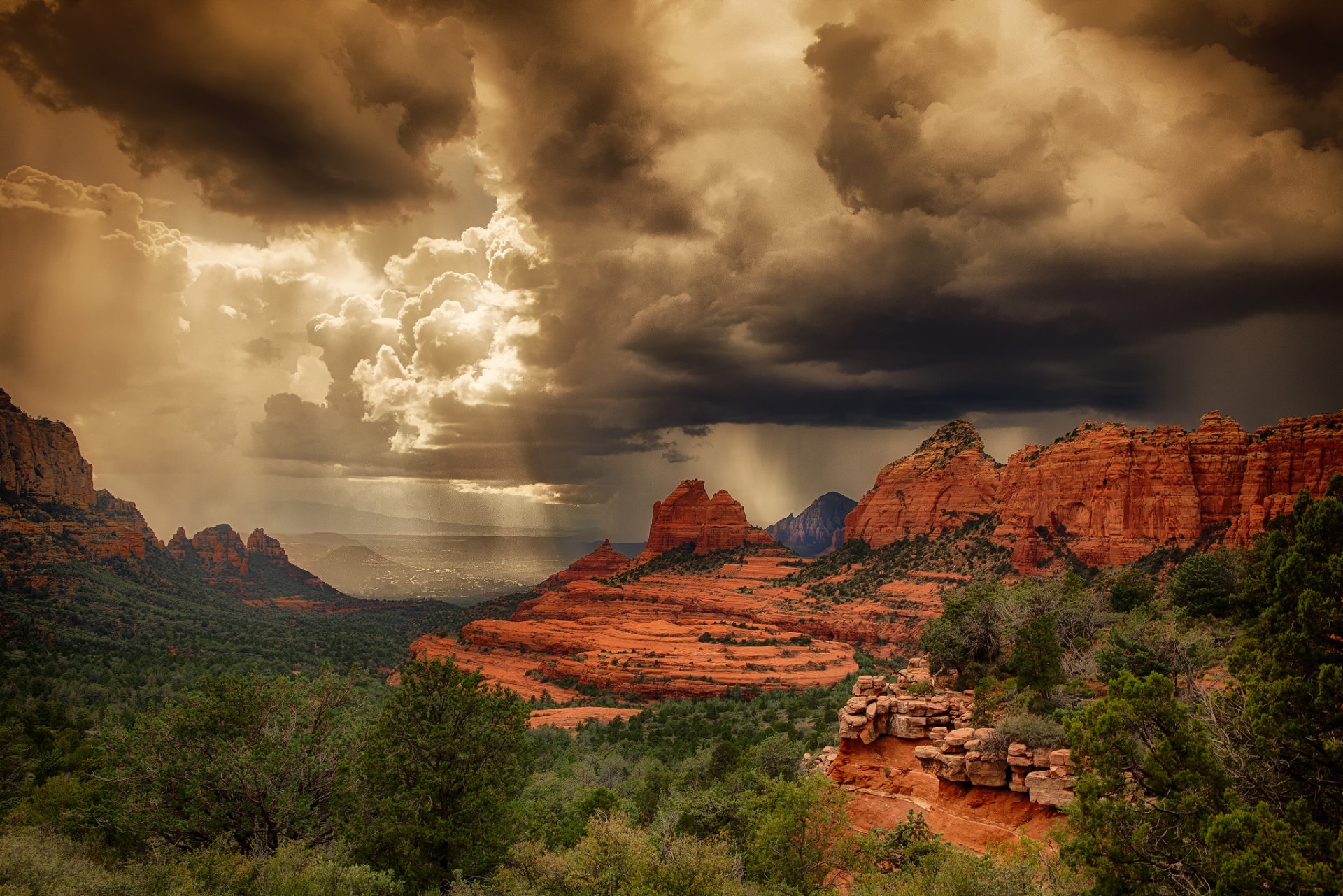 usa arizona wüste sedona sturm sommer felsen licht