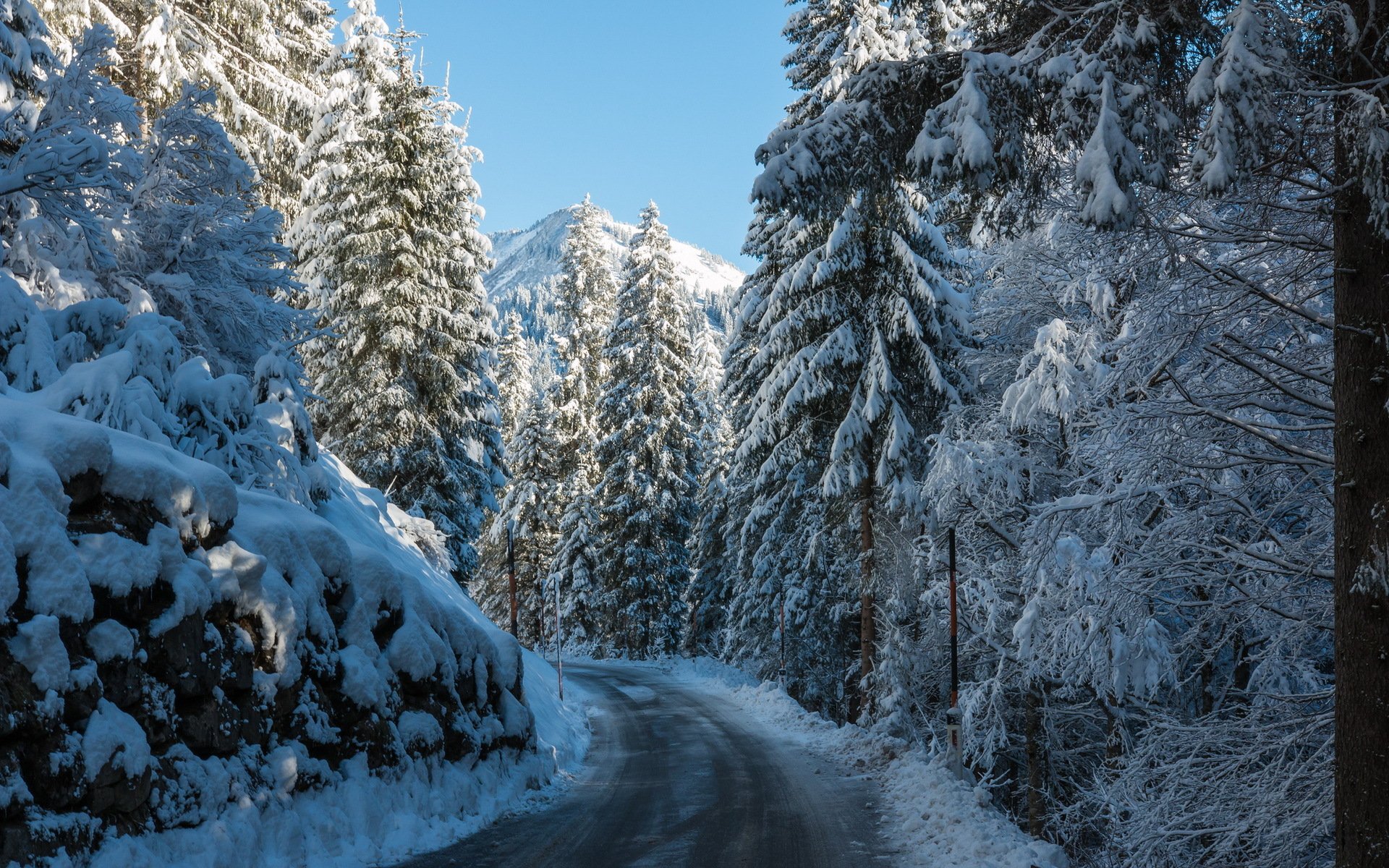 route montagnes forêt hiver