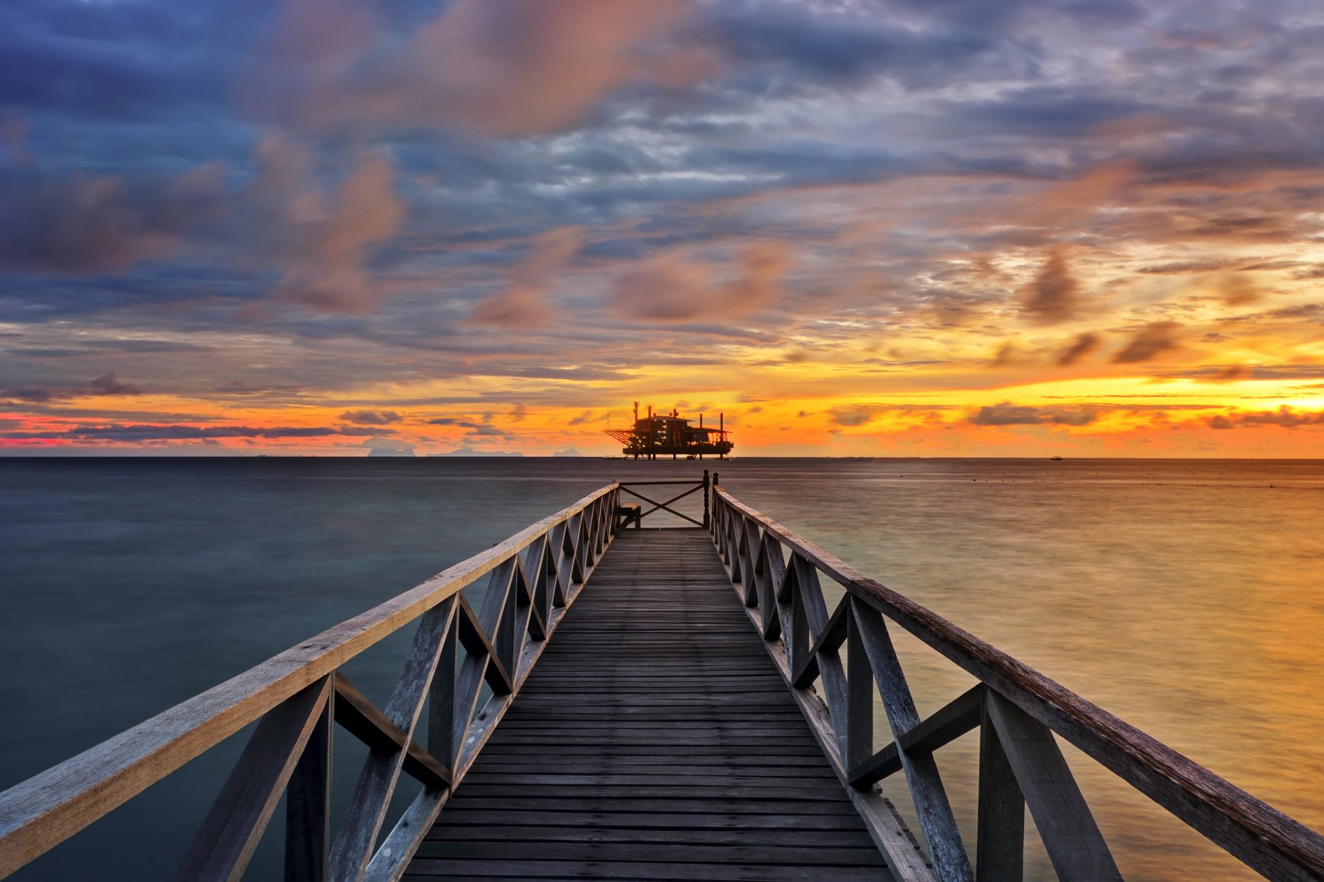 meer pier plattform sonnenuntergang wolken wolken