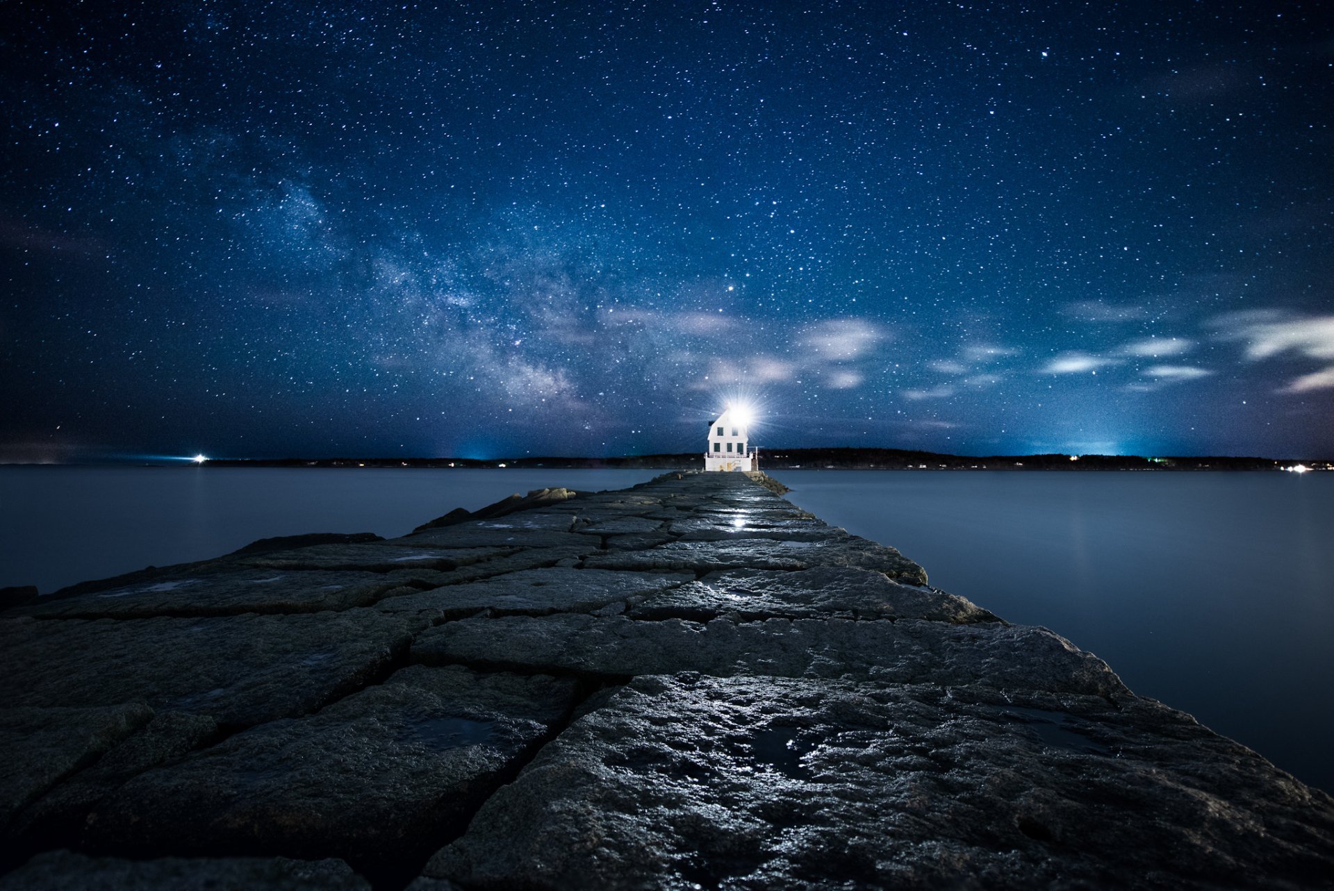 usa atlantic ocean island lighthouse light sky star