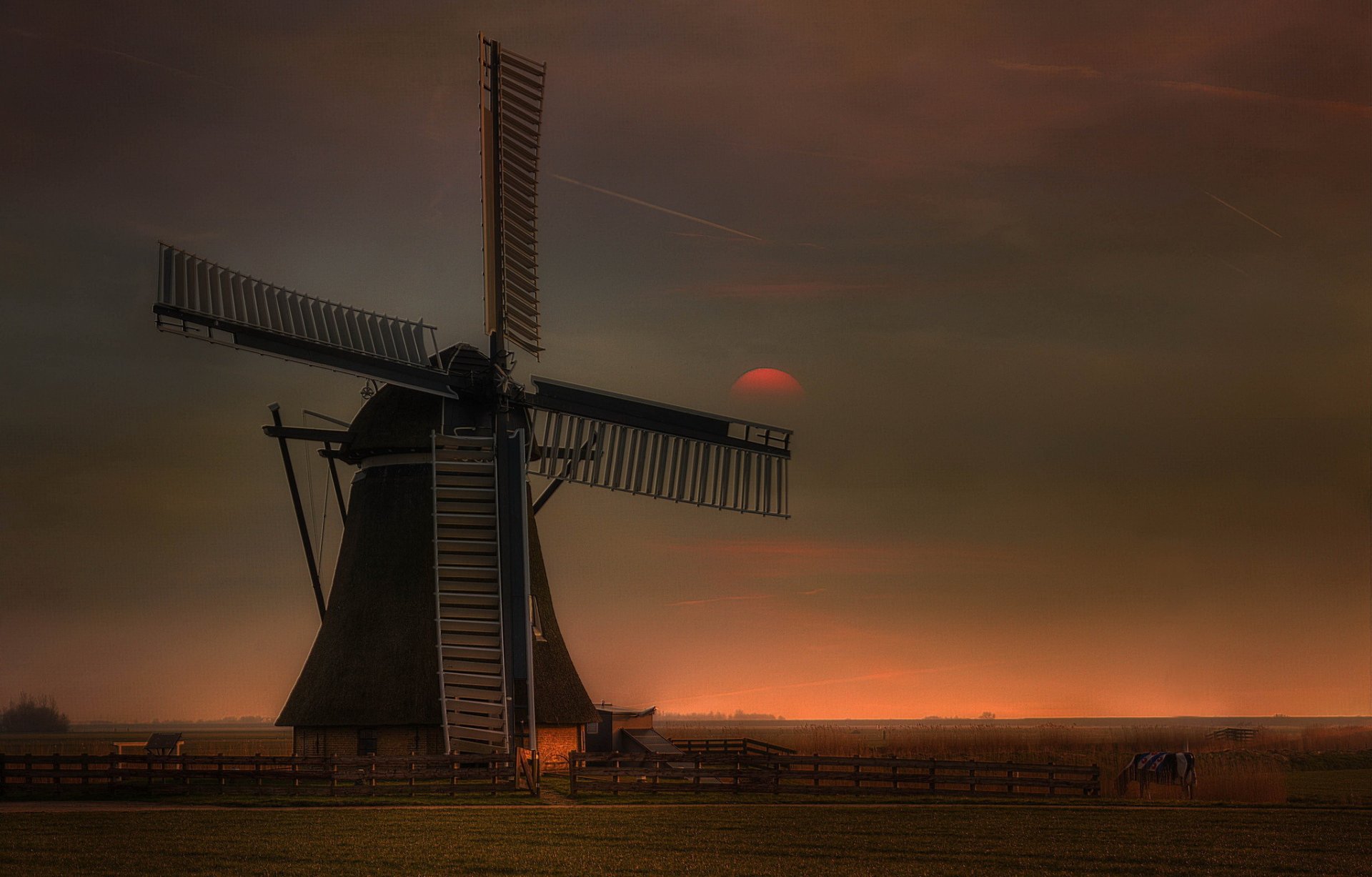 feld mühle windmühle zaun abend dämmerung