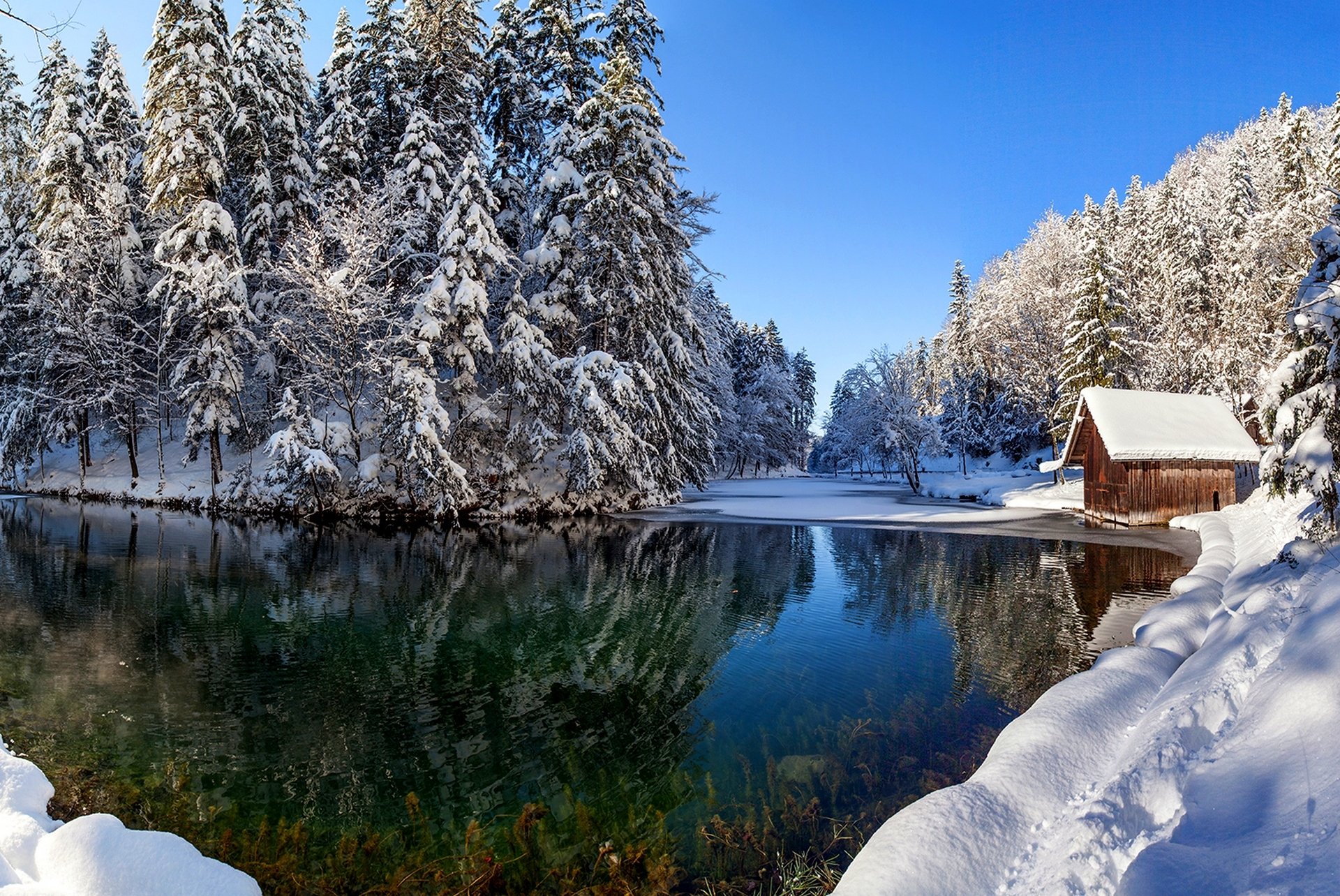 natura casa riflessione inverno neve fiume cielo bianco paesaggio inverno bianco fresco bello