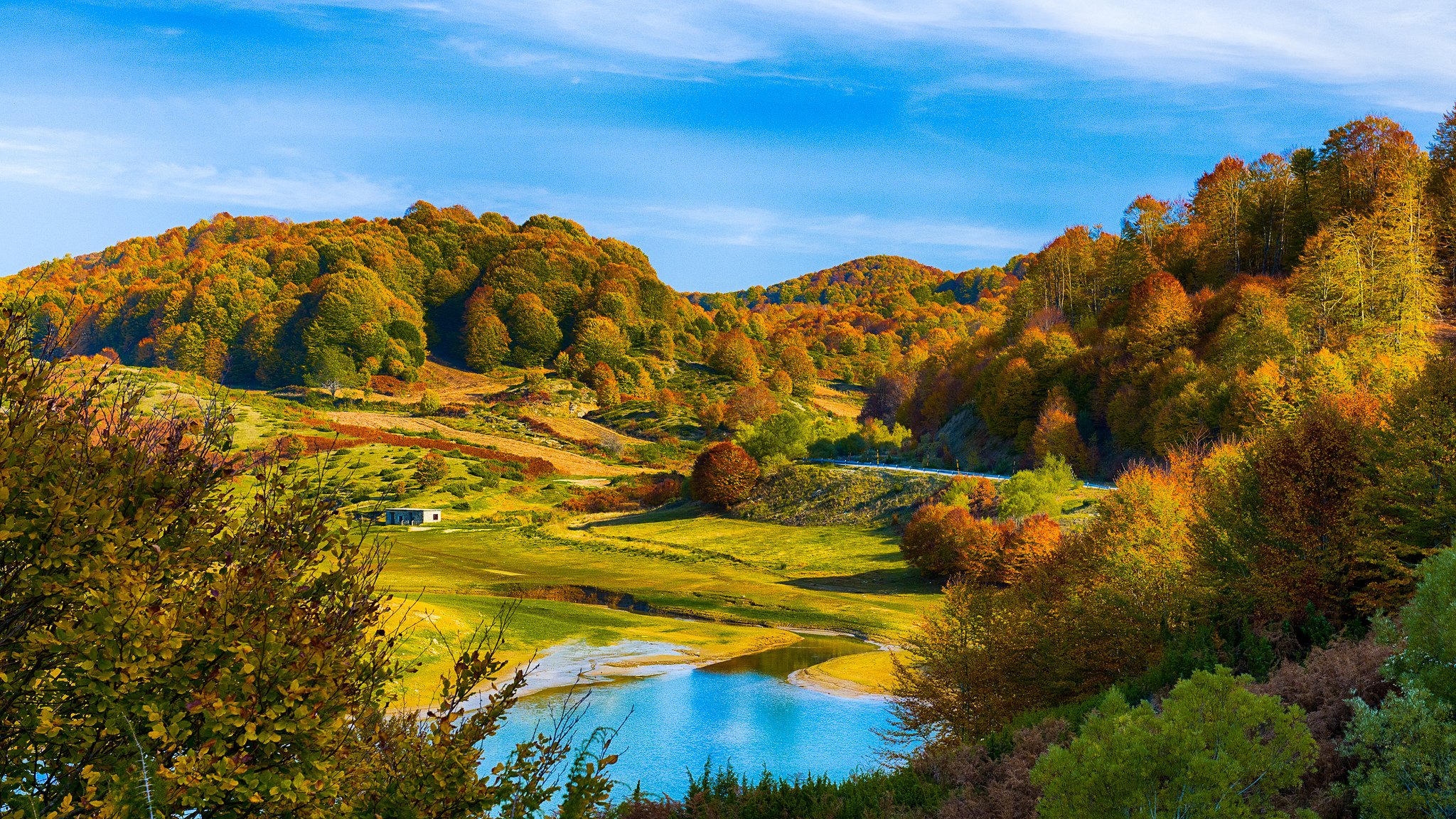 colline foresta lago autunno