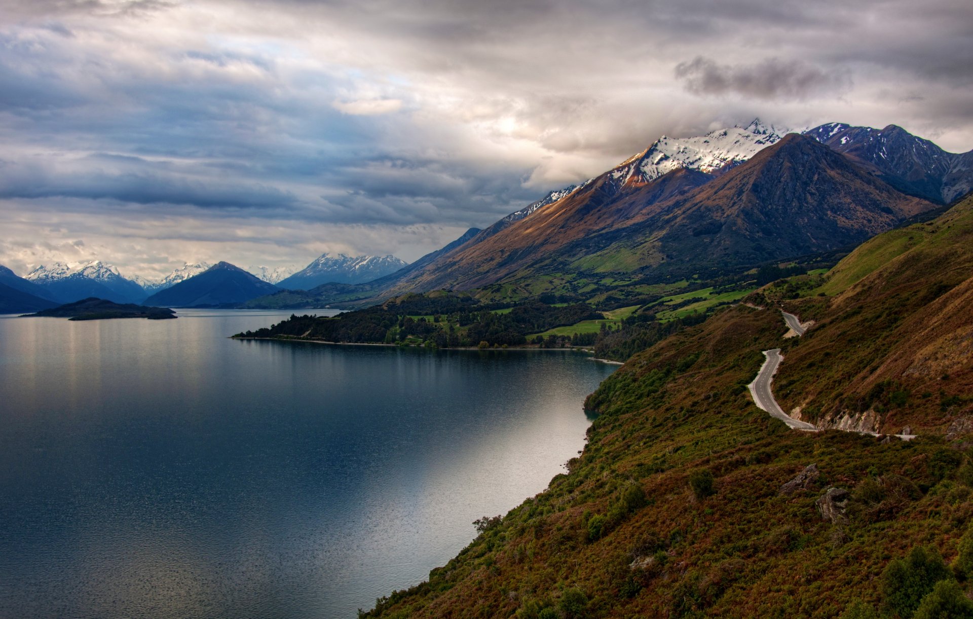 neuseeland straße landschaft berge see insel natur schnee bäume