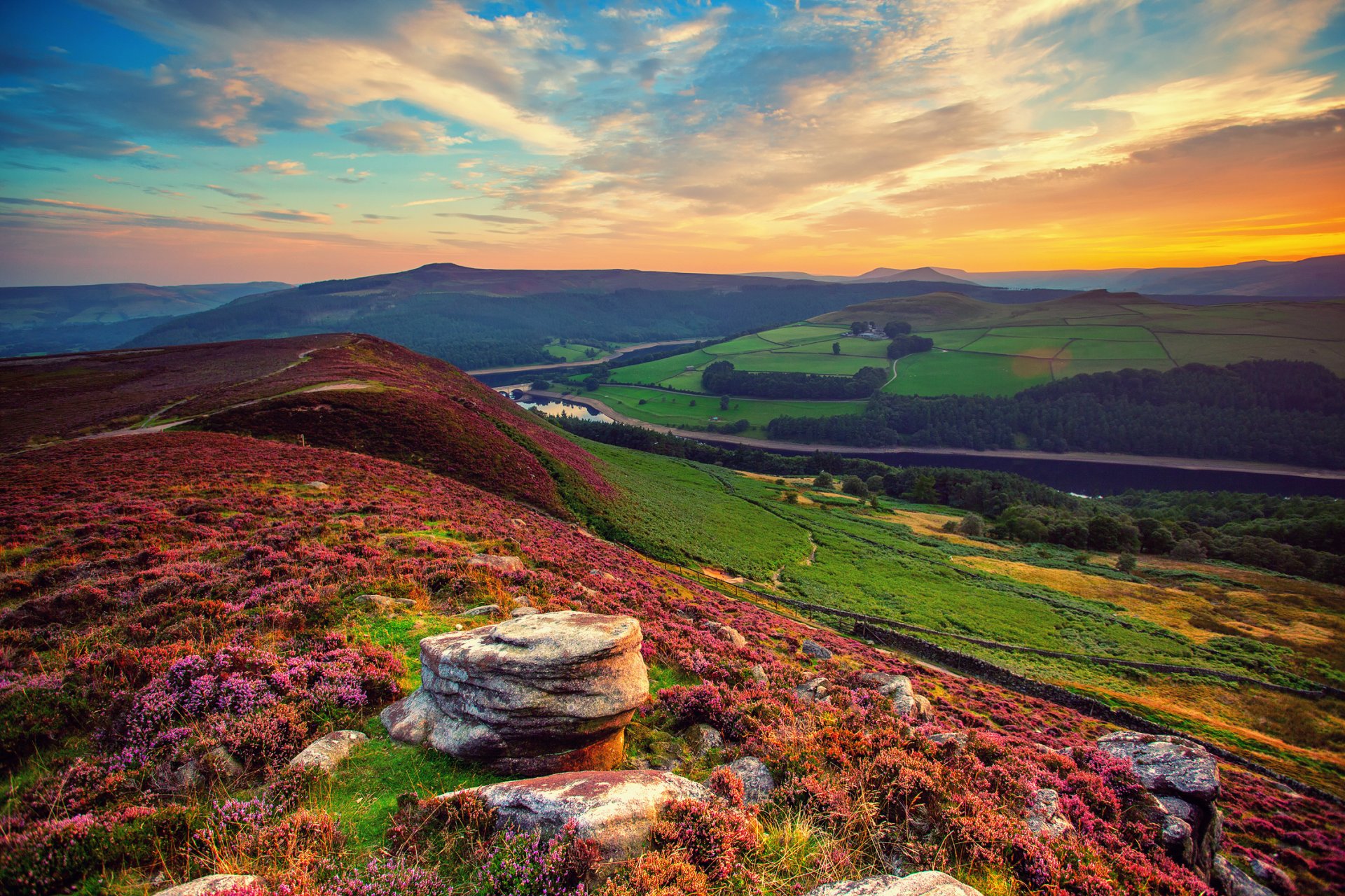 england tal fluss felder himmel wolken senktober