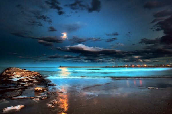 The sea surface in the light of the moon