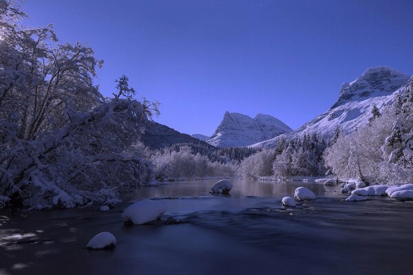 Winter mountain river in Norway