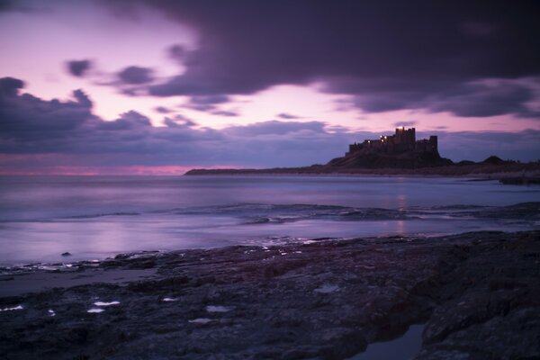 Violet sunset on the coast