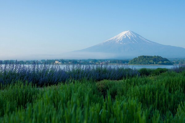 Hermosa vista del volcán en Japón