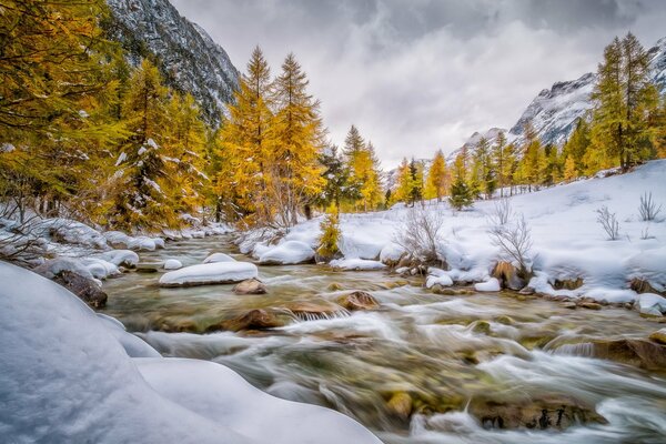 Switzerland winter river flow