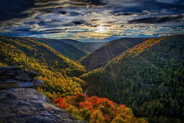 Beautiful view of the autumn mountains in good weather