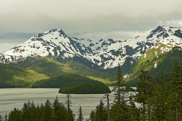 An island in the forest among the mountains