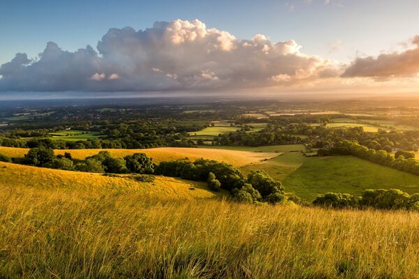 Dawn view of the field and the landscape of nature