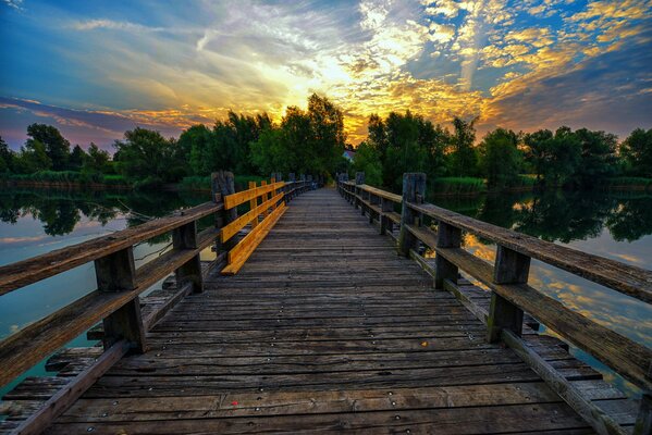 Landscape lake at sunset