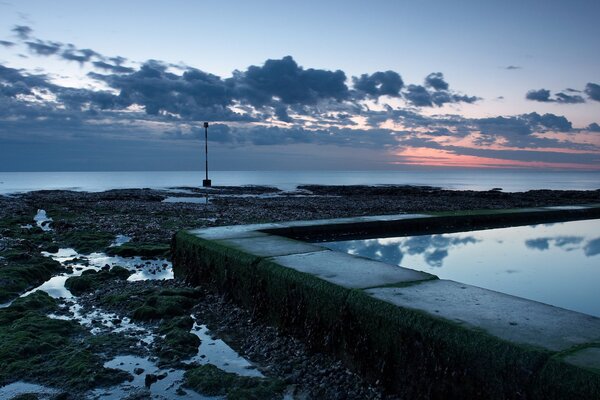 Evening sunset on the sea coast