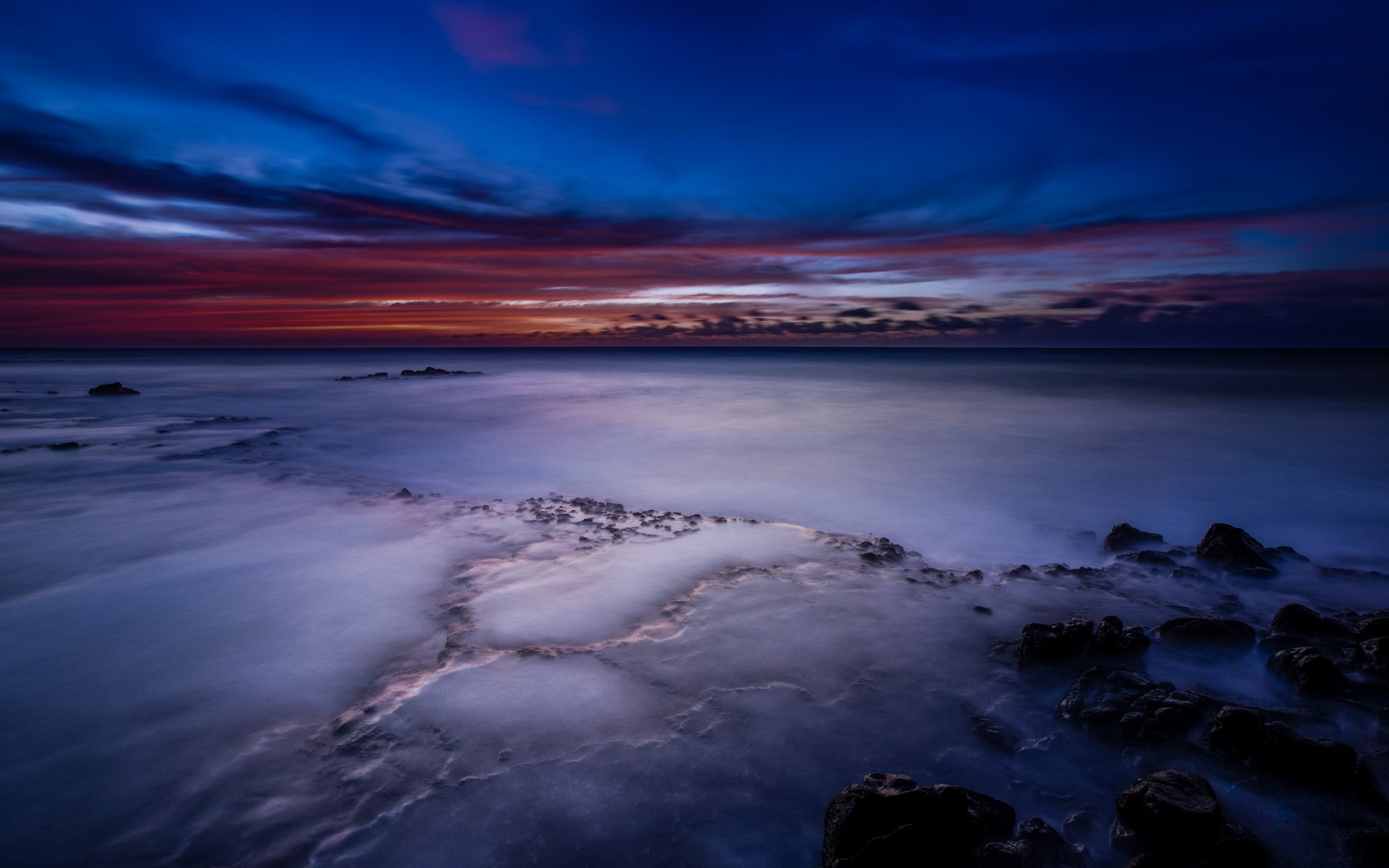 usa hawaii ocean coast coast twilight crimson sunset blue sky cloud