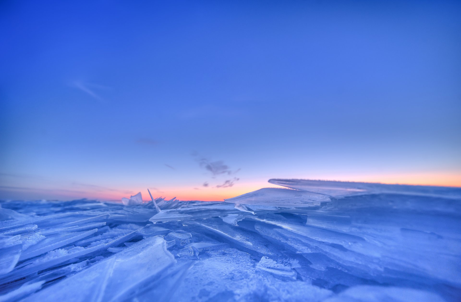 weden morning winter lake next ice floes blue sky