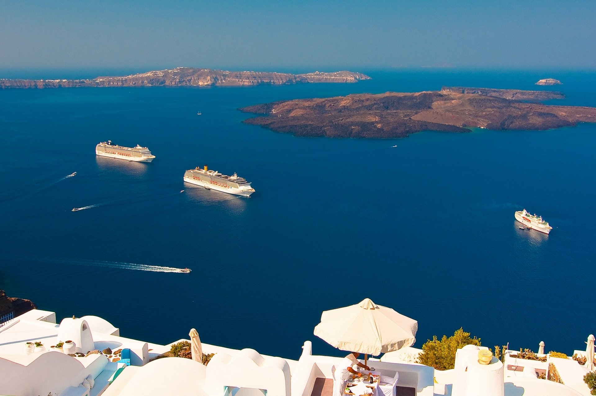 oia santorini greece aegean sea panorama islands liner