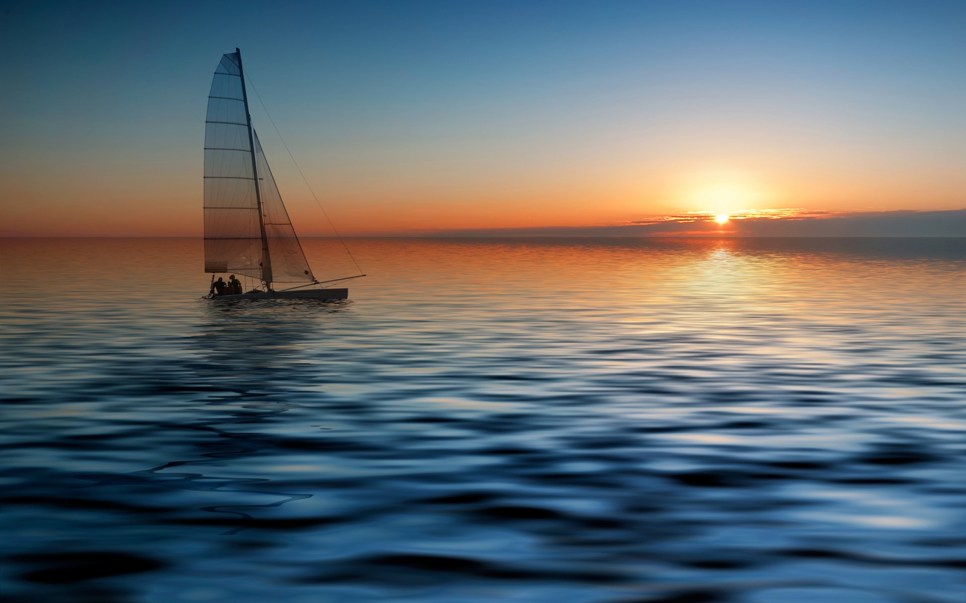 meer ozean yacht boot mast segel horizont ferne himmel dämmerung sonnenuntergang