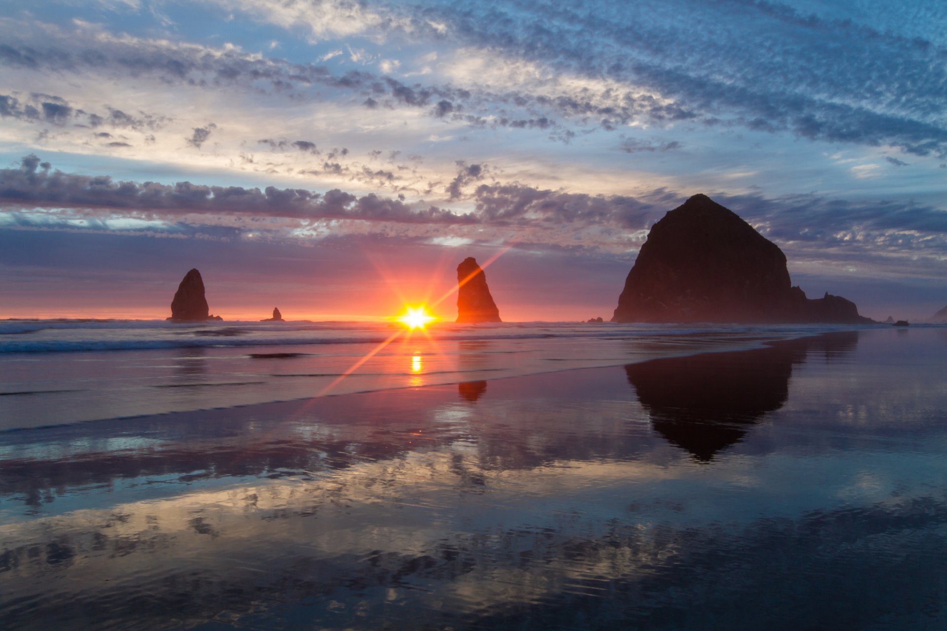 haystack rock cannon beach oregon pacific ocean rock sunset coast