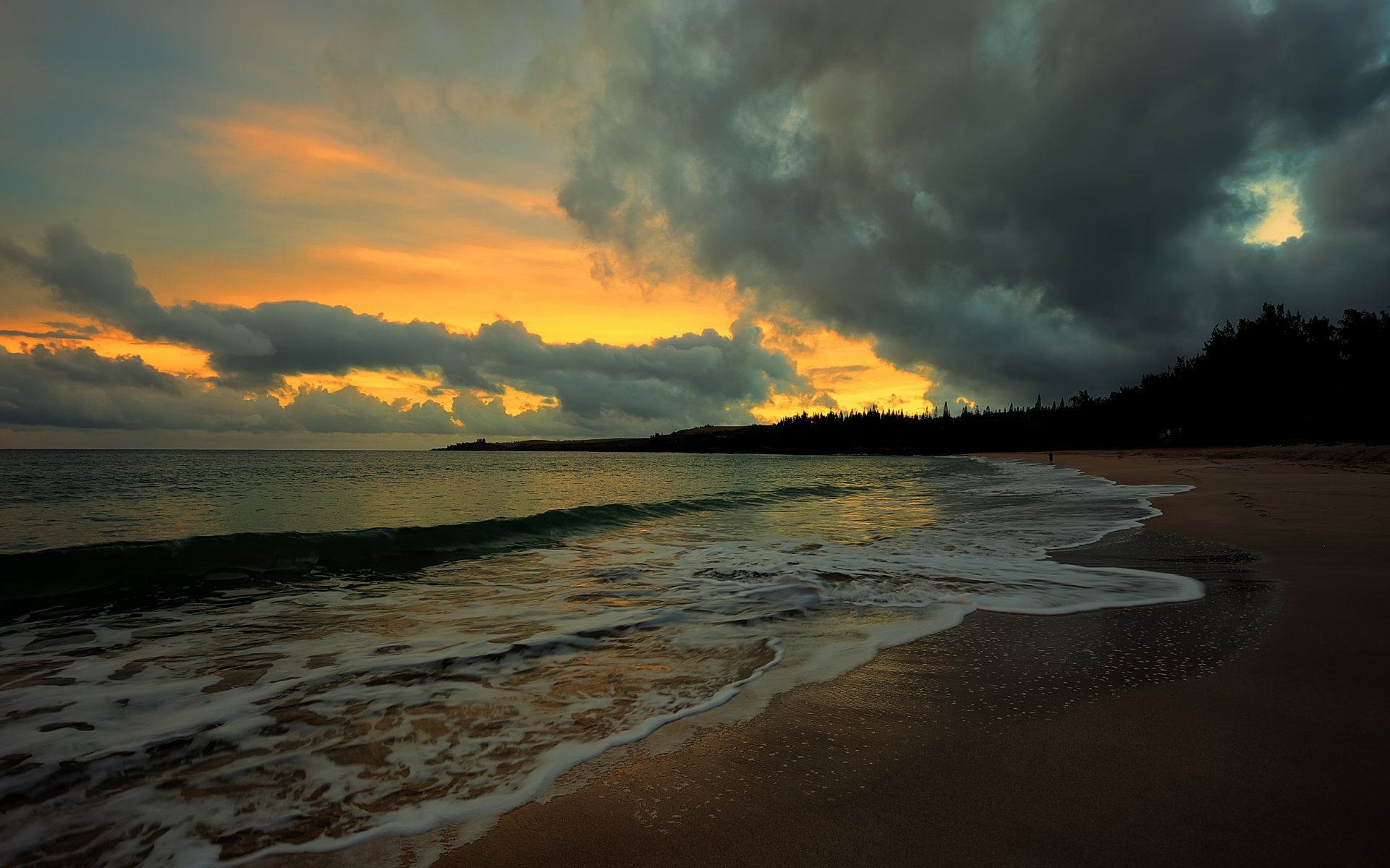 paisaje naturaleza mar agua ola olas arena playa verano follaje árboles noche cielo nubes fondo papel pintado pantalla ancha pantalla completa pantalla ancha pantalla ancha