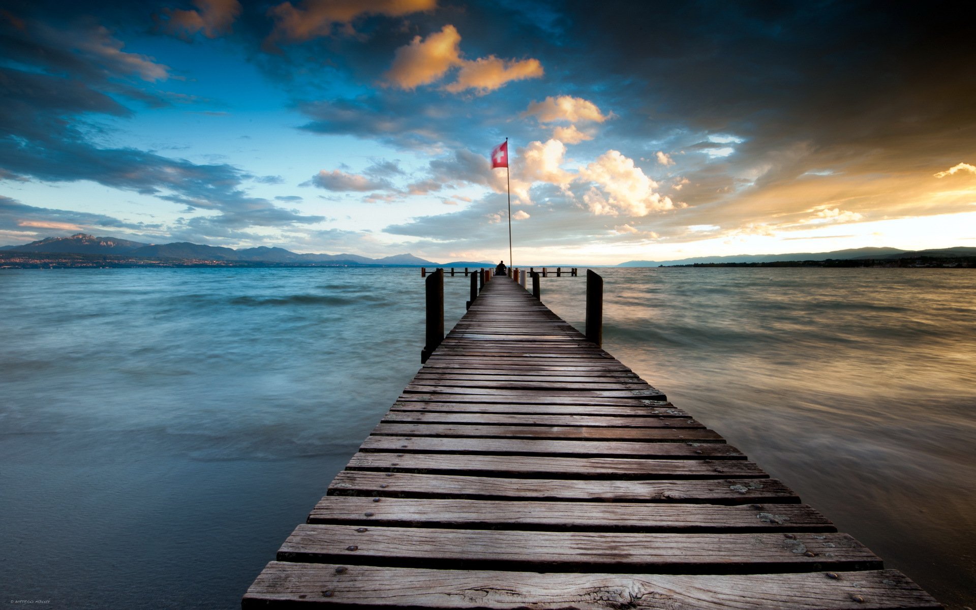 meer brücke flagge himmel landschaft