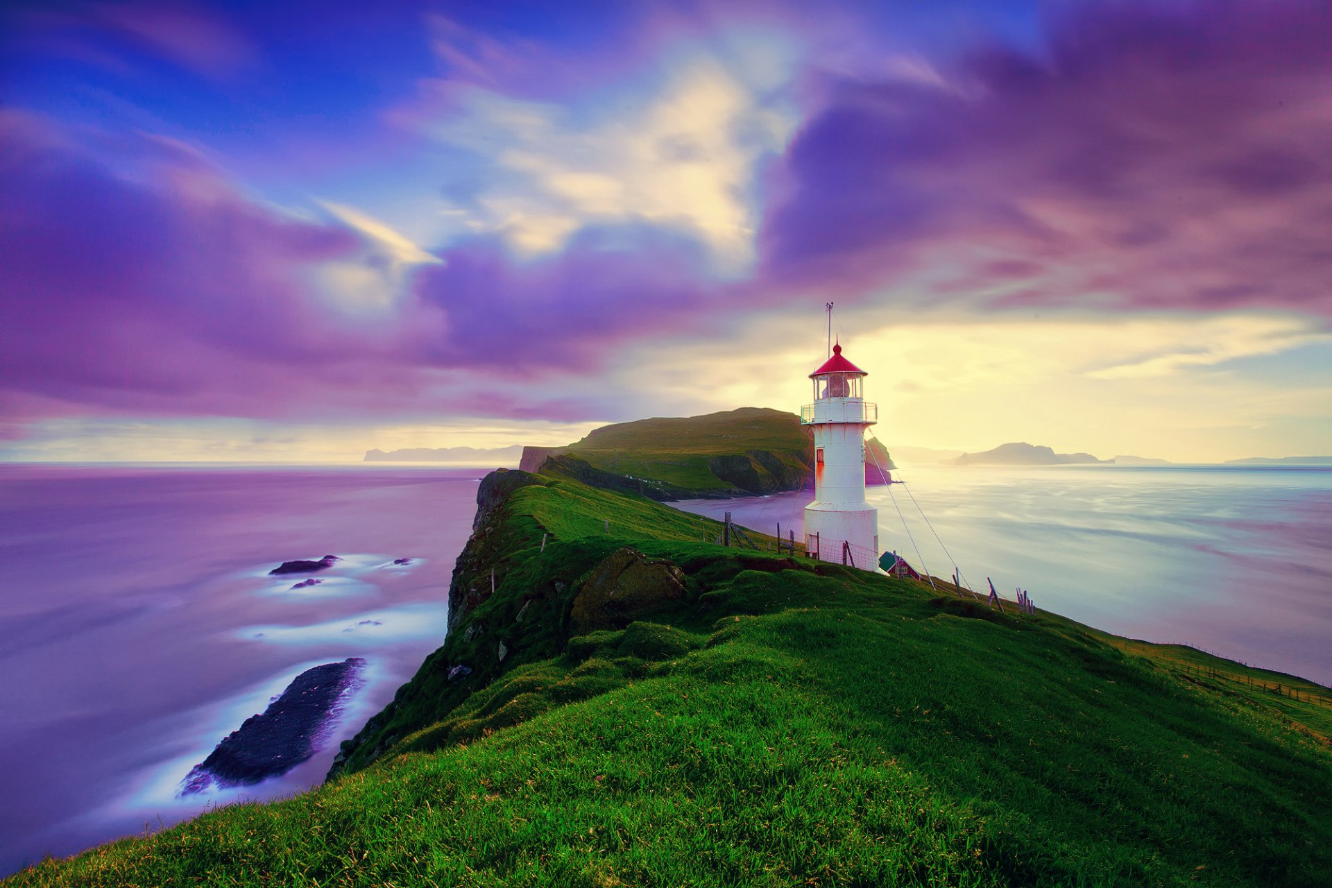 iceland faroese archipelago faroe islands mykines island ocean lighthouse day summer august sky clouds extract